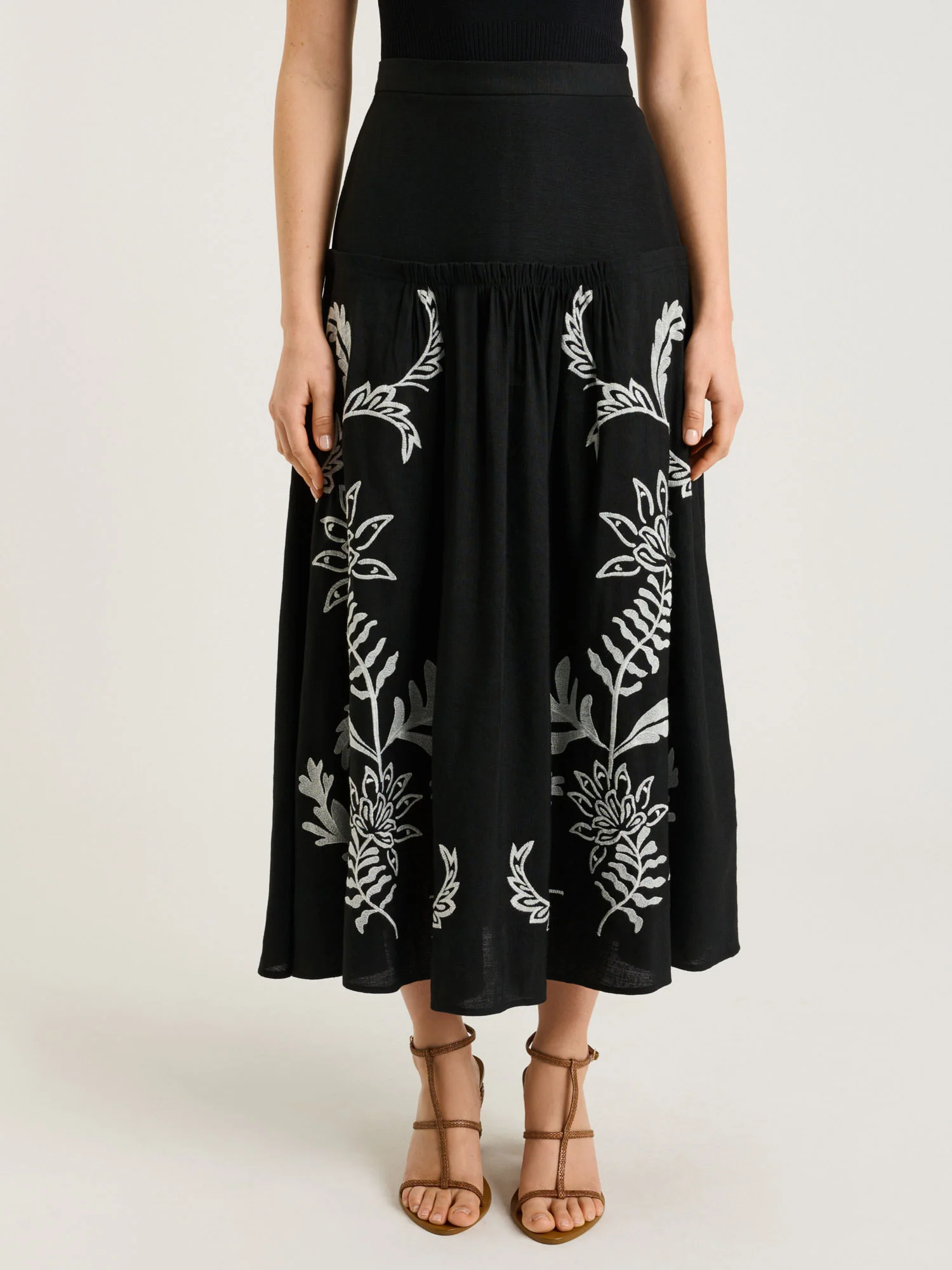 FILIGREE FOLIAGE EMBROIDERED MIDI SKIRT - Image 2