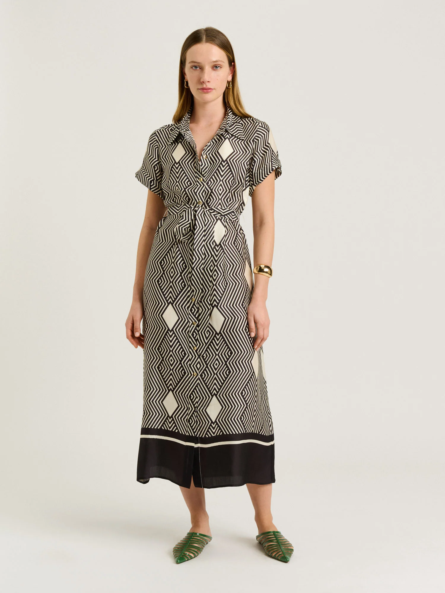 GEO TILE BORDER SHIRTDRESS