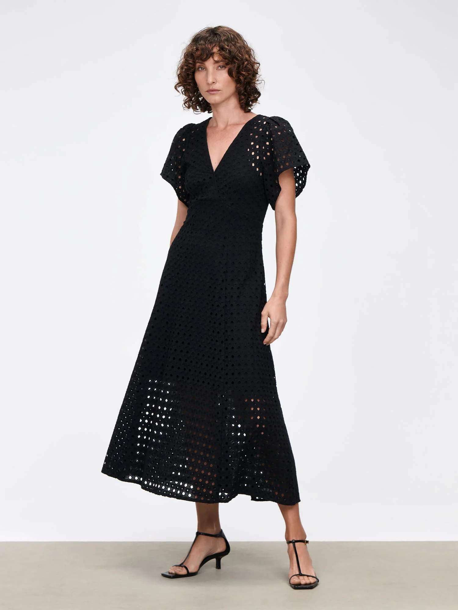 GEOMETRIC BRODERIE MIDI DRESS