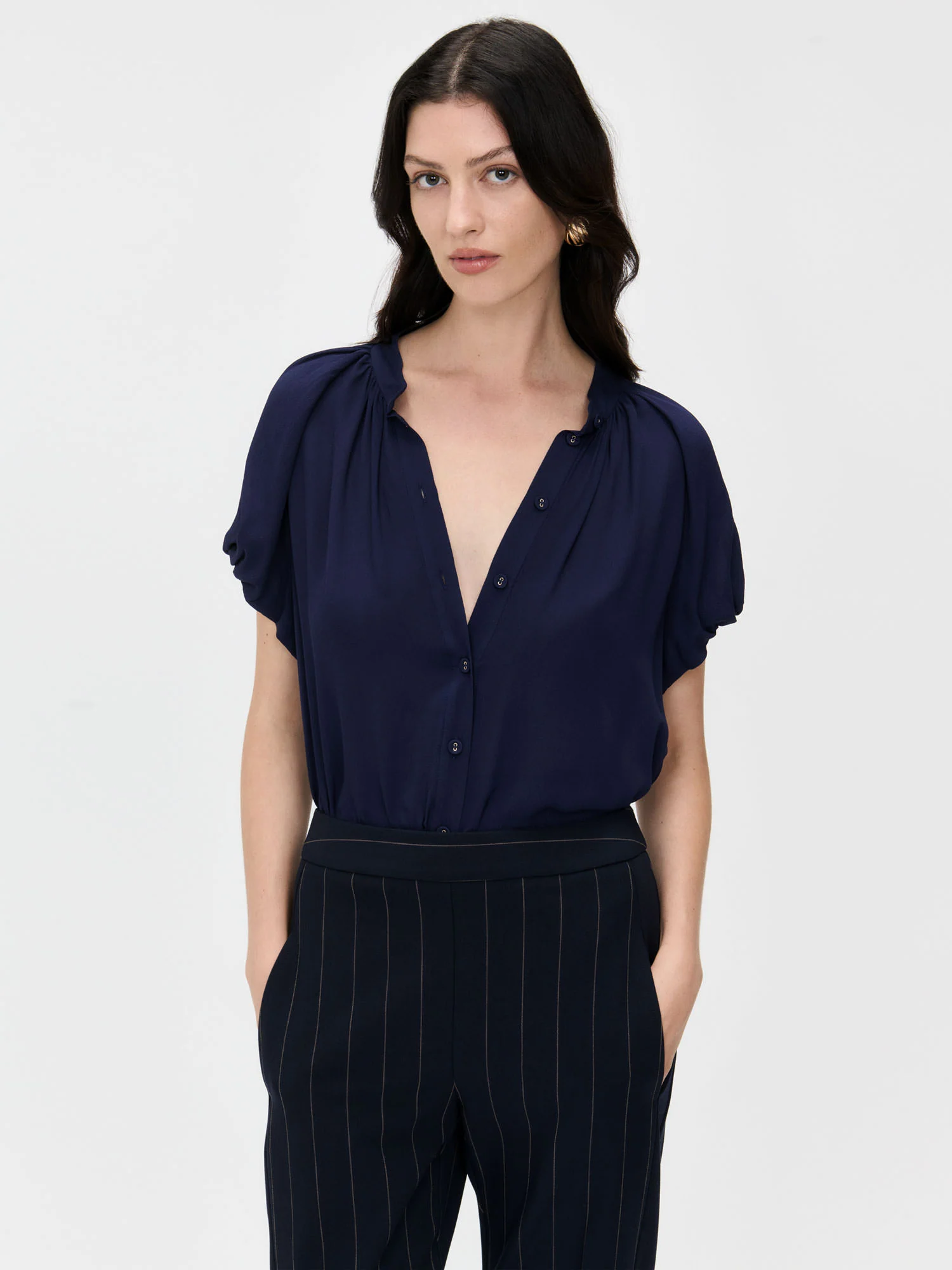 GEORGETTE BUBBLE SLEEVE BLOUSE