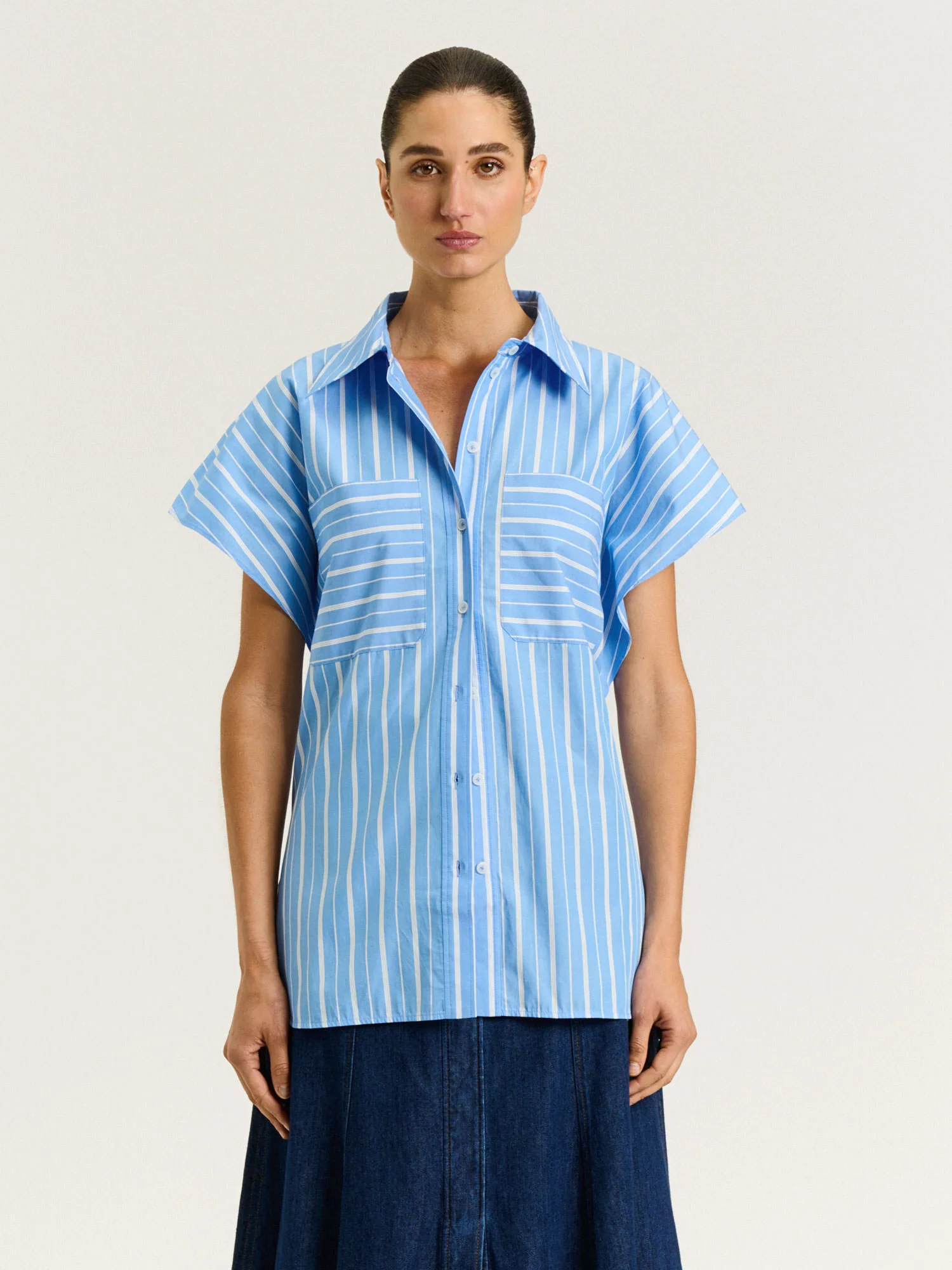 GOOD EARTH COTTON STRIPE TUNIC SHIRT - Image 2