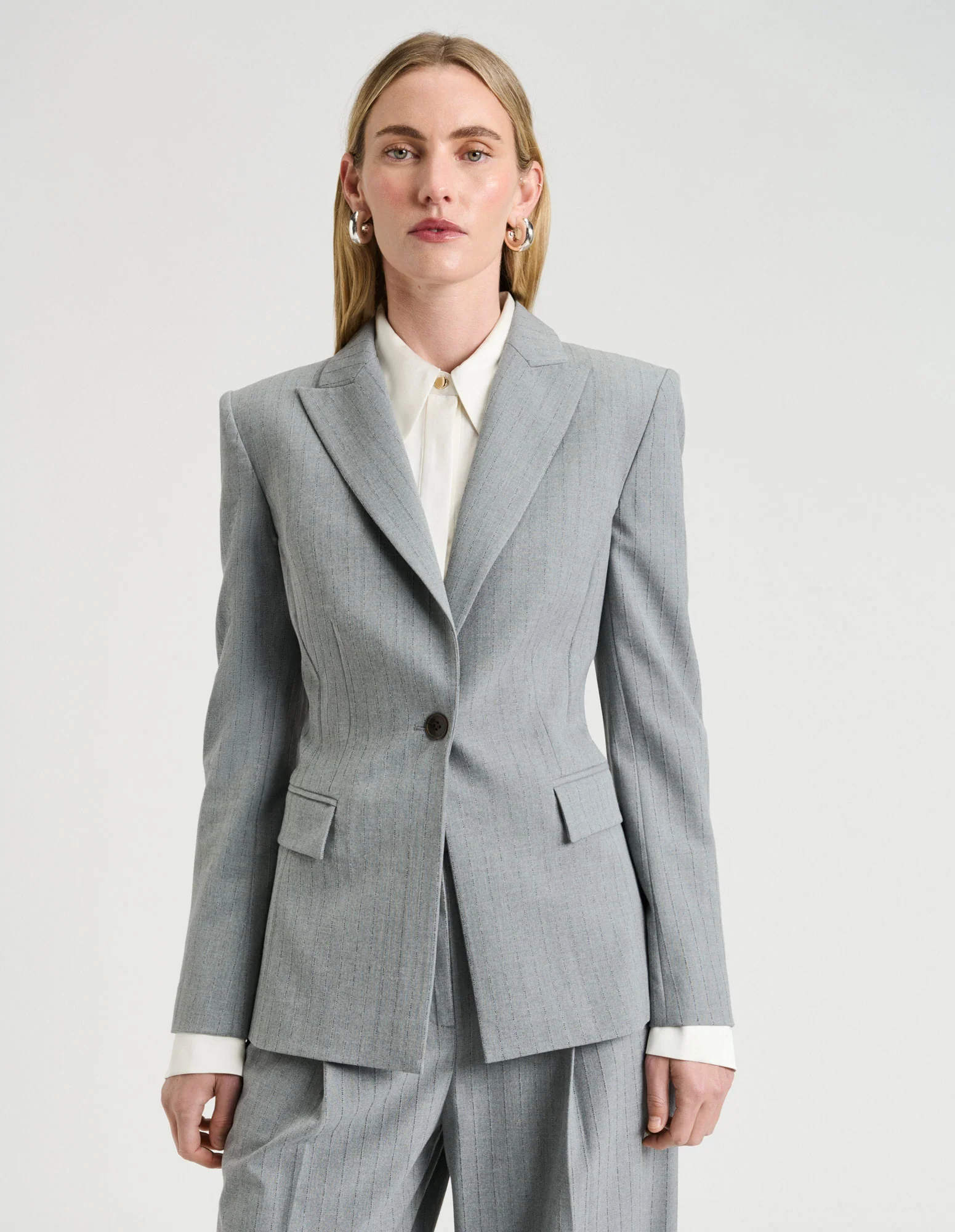 GREY PINSTRIPE FITTED BLAZER