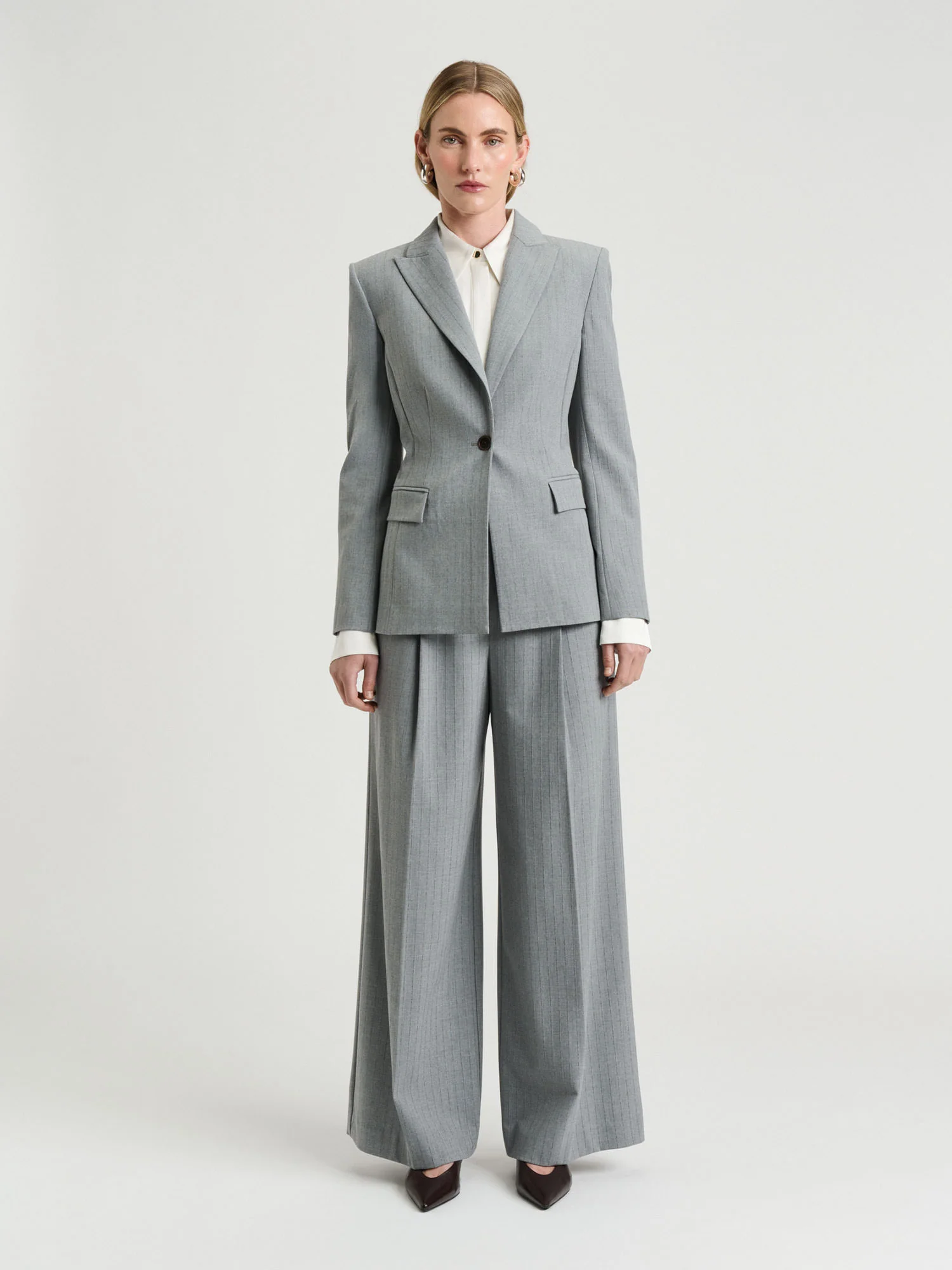 GREY PINSTRIPE FITTED BLAZER - Image 2