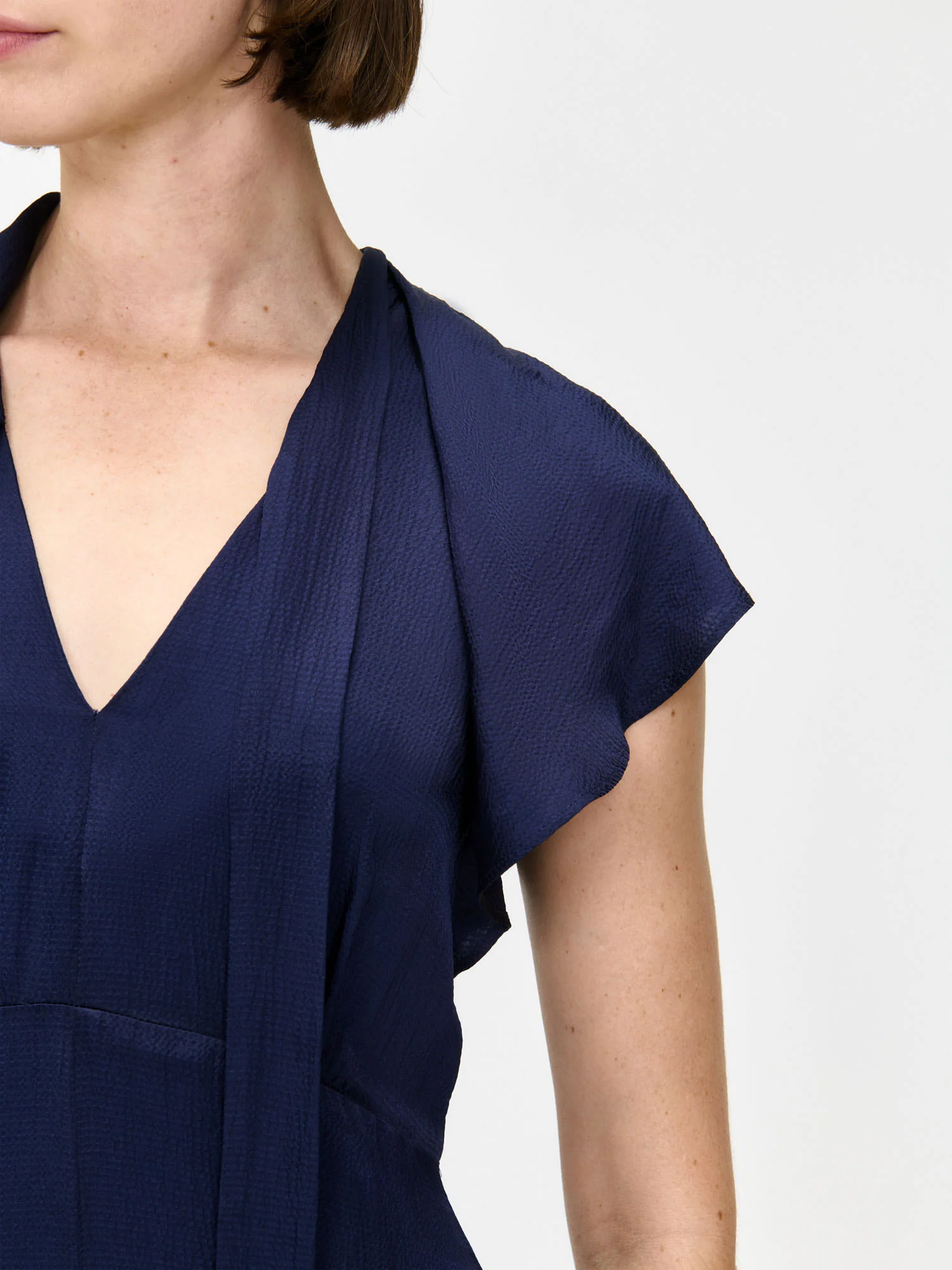 HAMMERED SATIN DRAPED NECK MIDI DRESS - Image 3