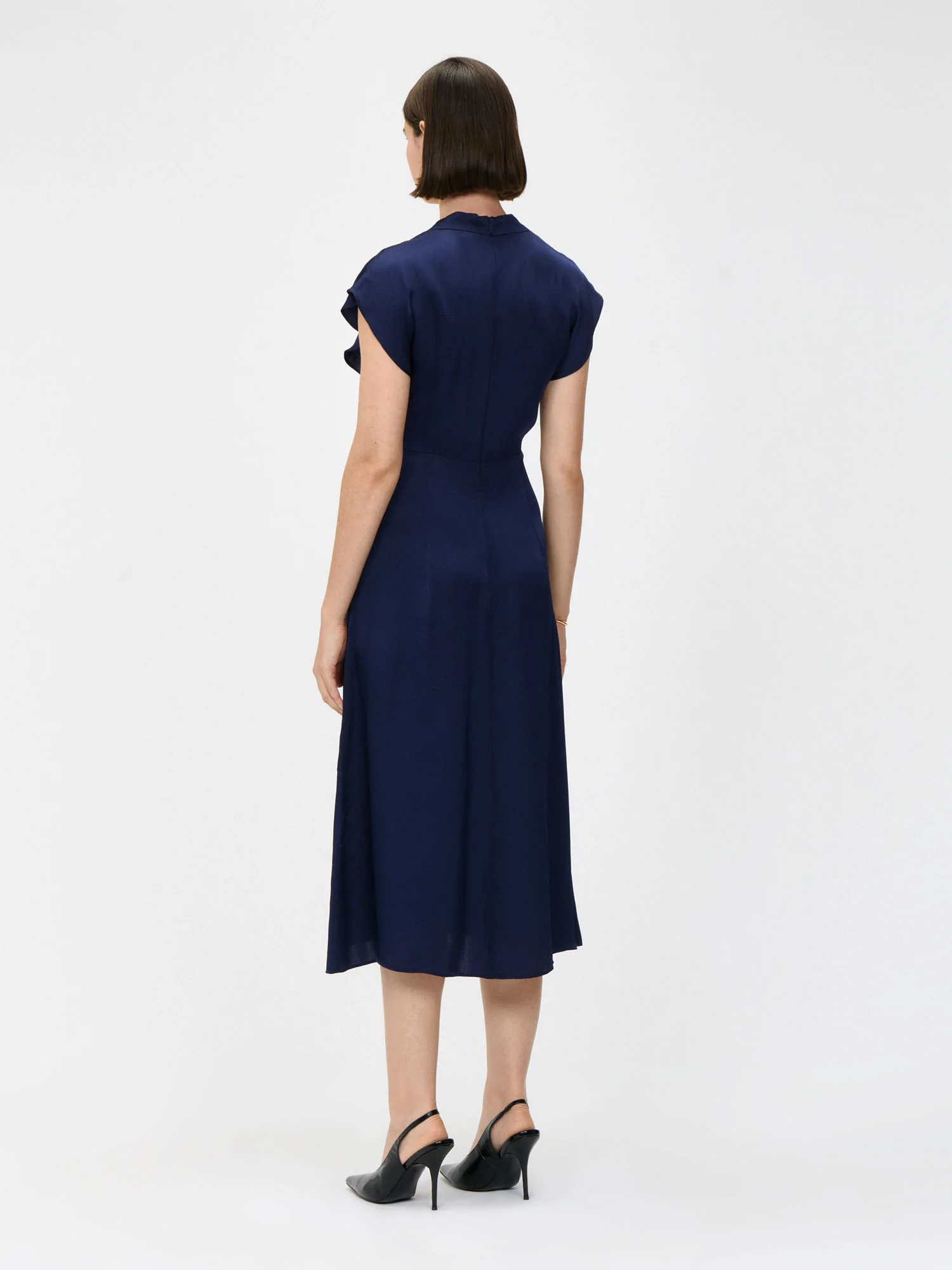 HAMMERED SATIN DRAPED NECK MIDI DRESS - Image 4