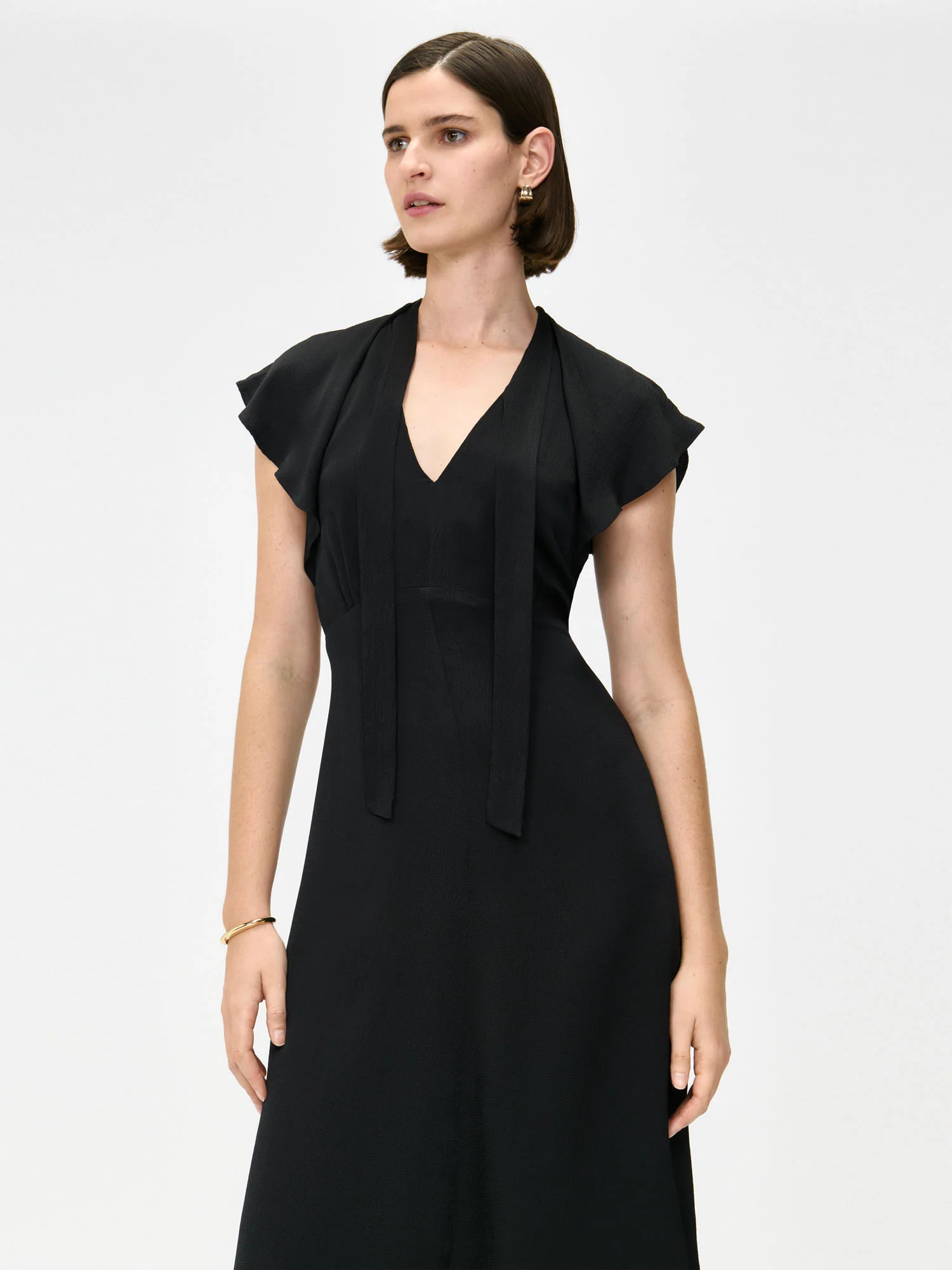 HAMMERED SATIN DRAPED NECK MIDI DRESS - Image 6
