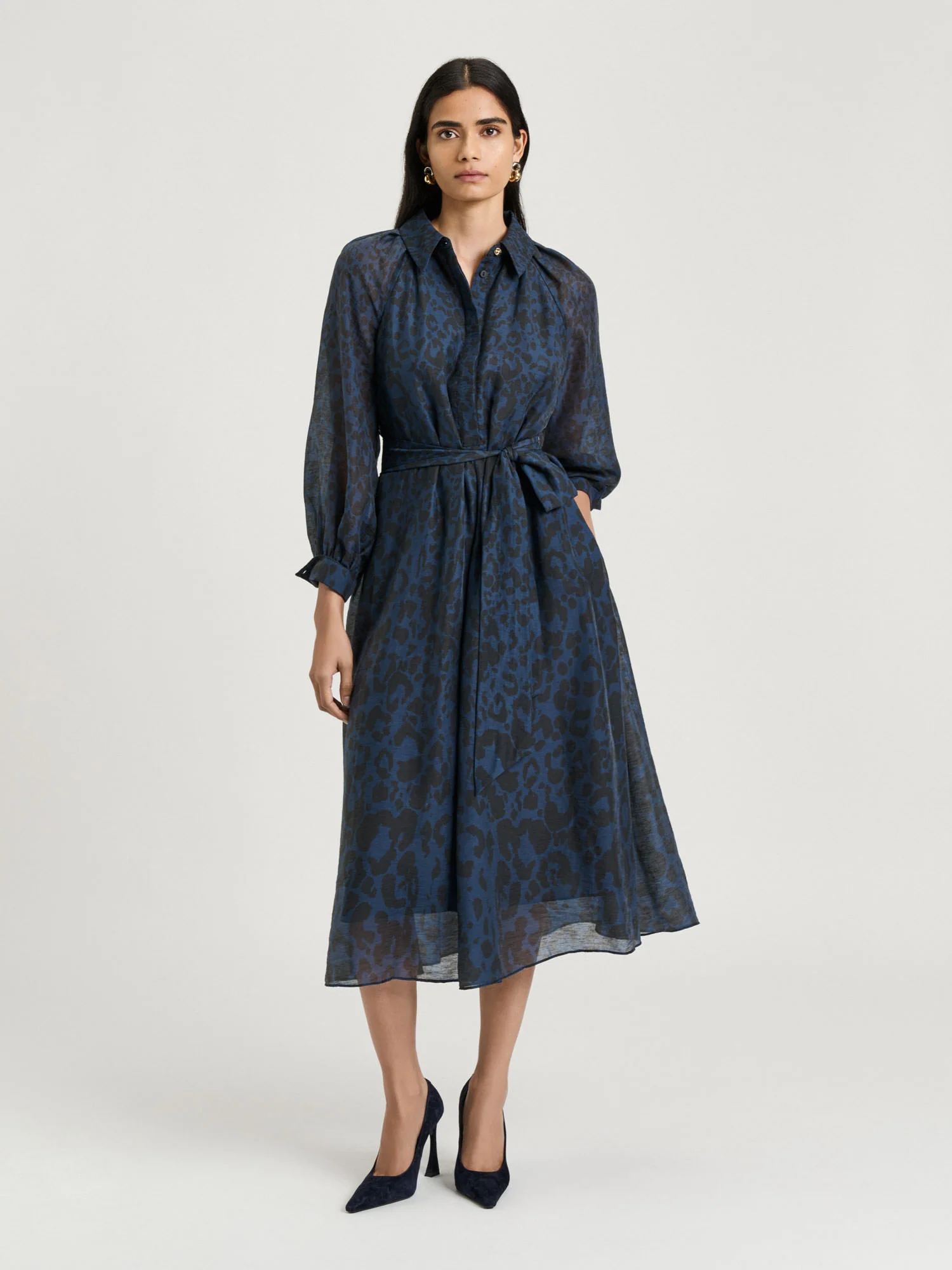 INK LEOPARD HAZE MIDI SHIRTDRESS