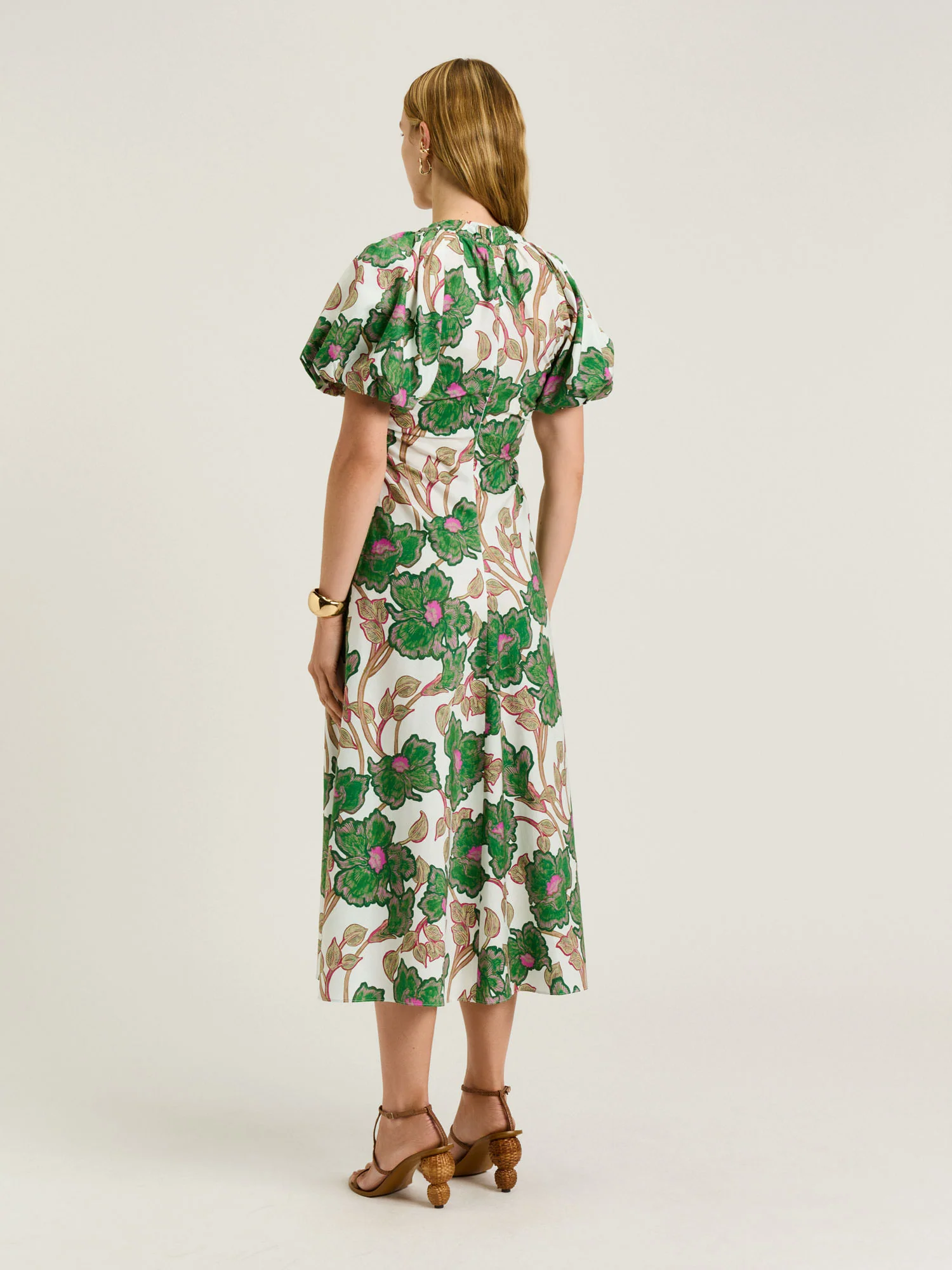 IVORY BATIK BLOOM GATHERED V NECK DRESS - Image 4