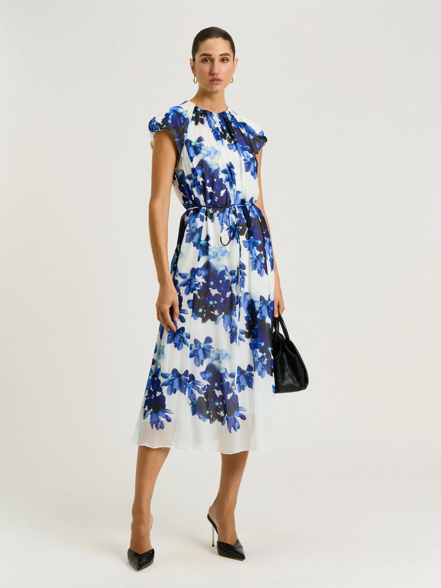 IVORY CLIMBING VINE BELTED MIDI DRESS