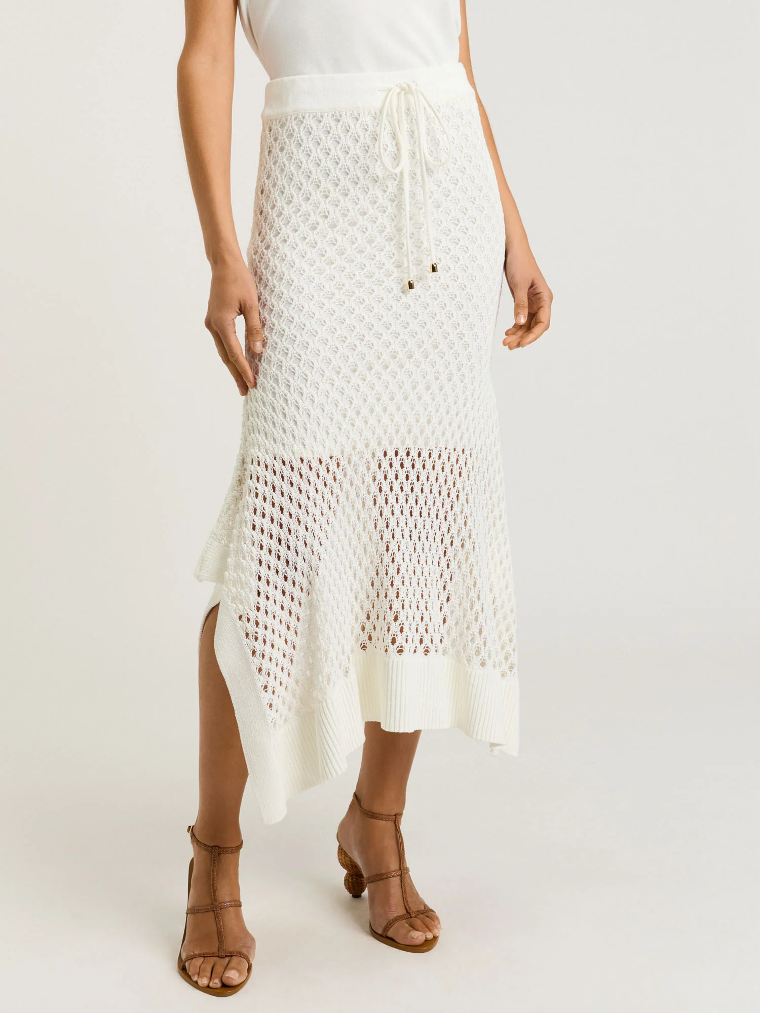 IVORY CROCHET KNIT MAXI SKIRT - Image 3