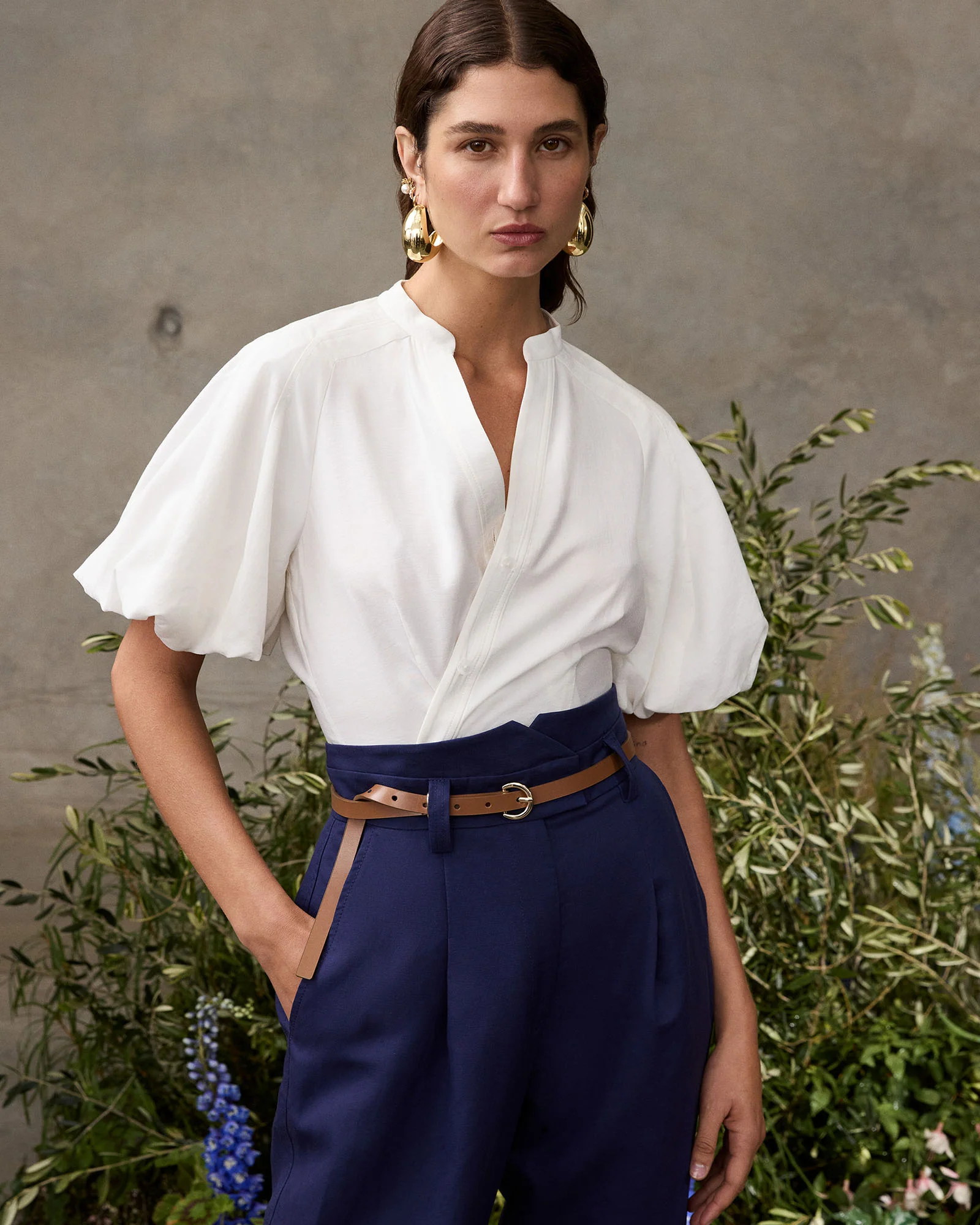 IVORY DRAPEY MODAL BLEND BLOUSON SLEEVE SHIRT - Image 6