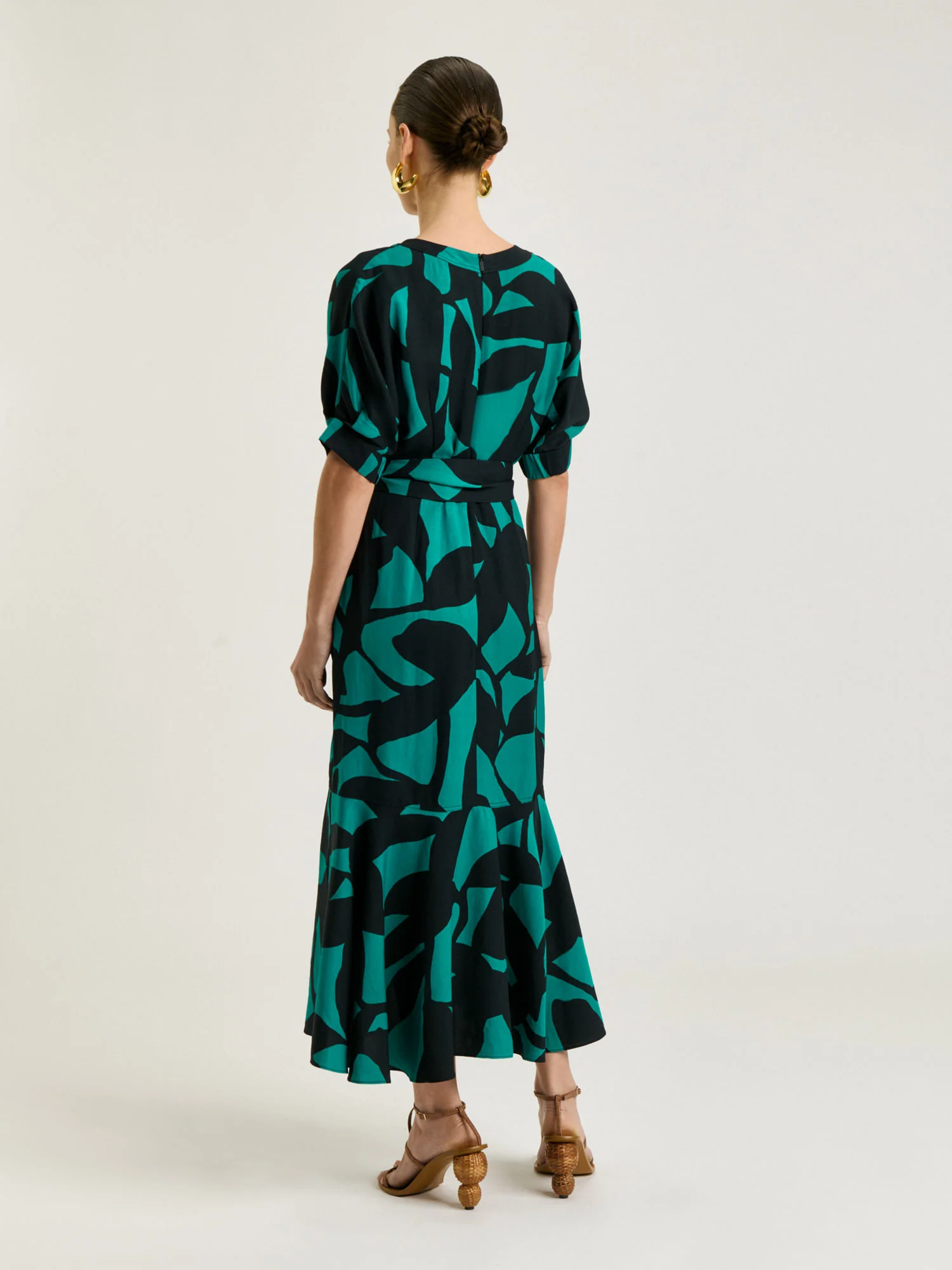 JADE SHADOW LEAF VISCOSE LINEN MIDI DRESS - Image 3