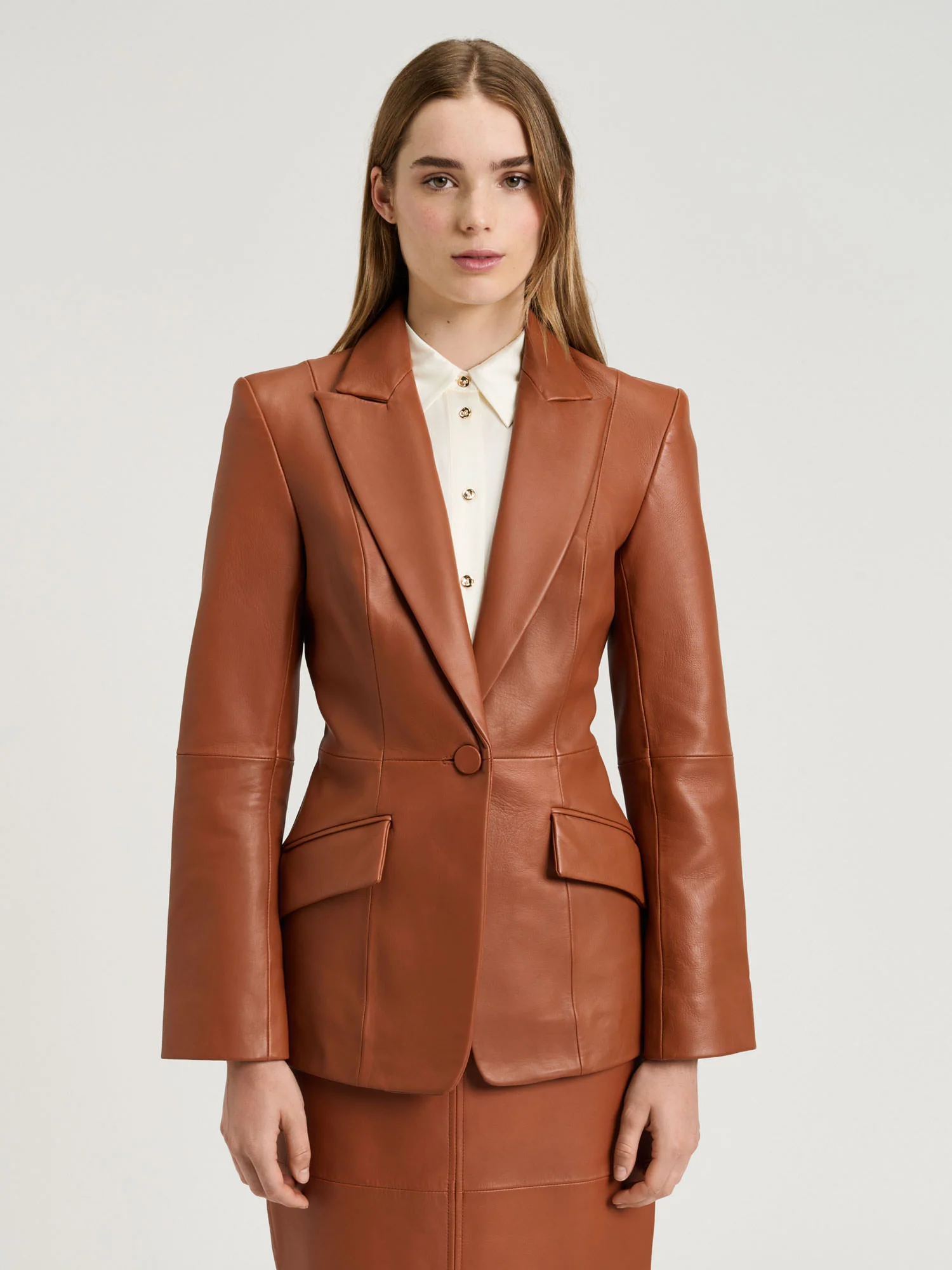 LEATHER FITTED BLAZER - Image 2