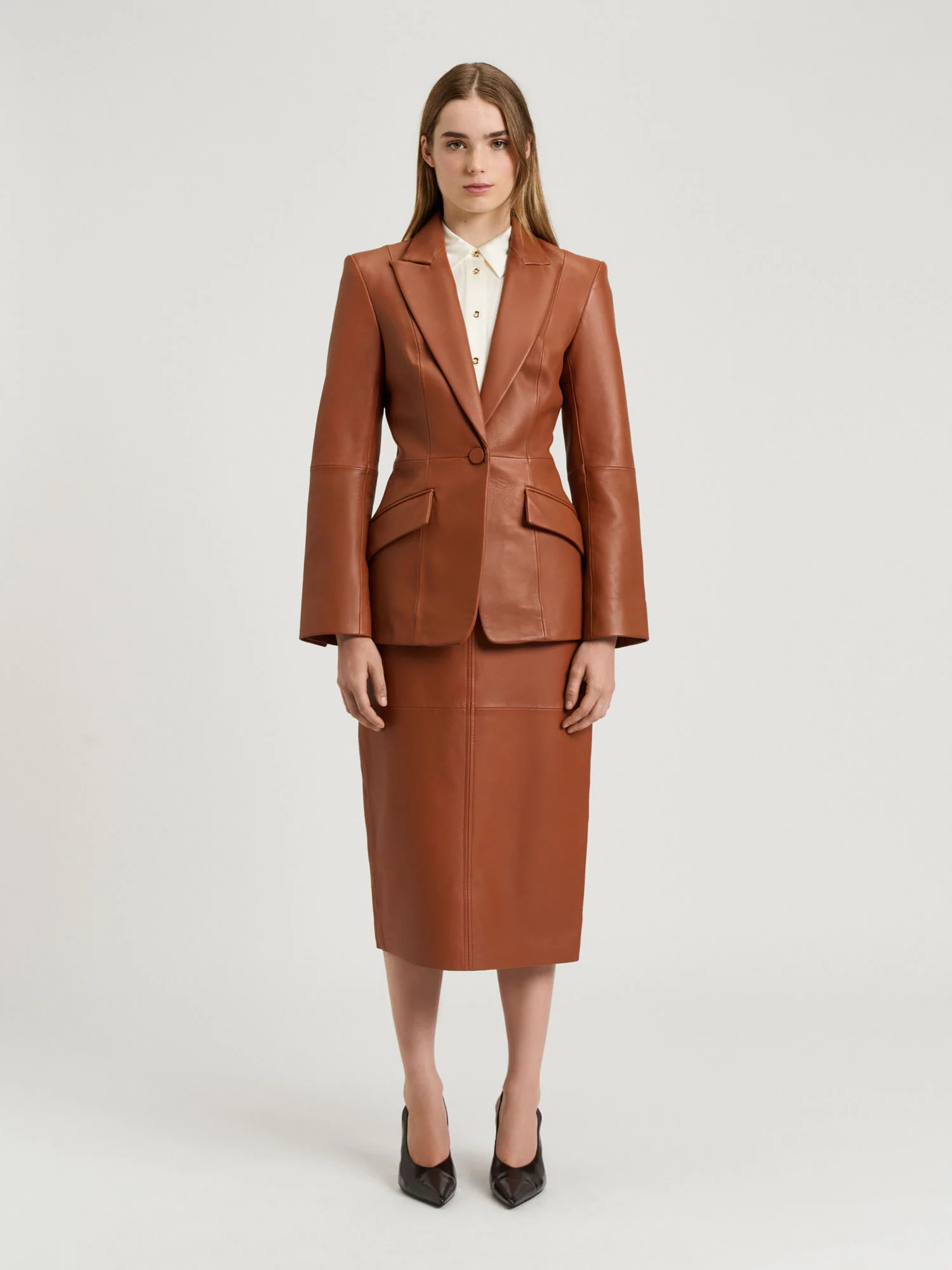 LEATHER FITTED BLAZER