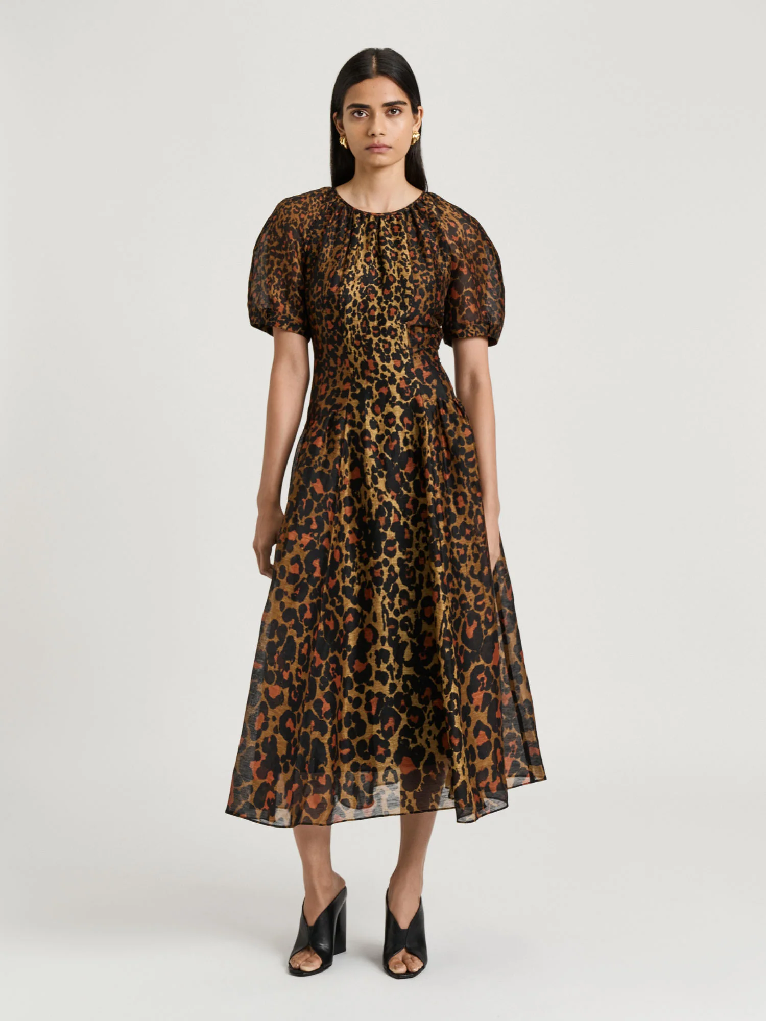 LEOPARD HAZE SILK LINEN MIDI DRESS