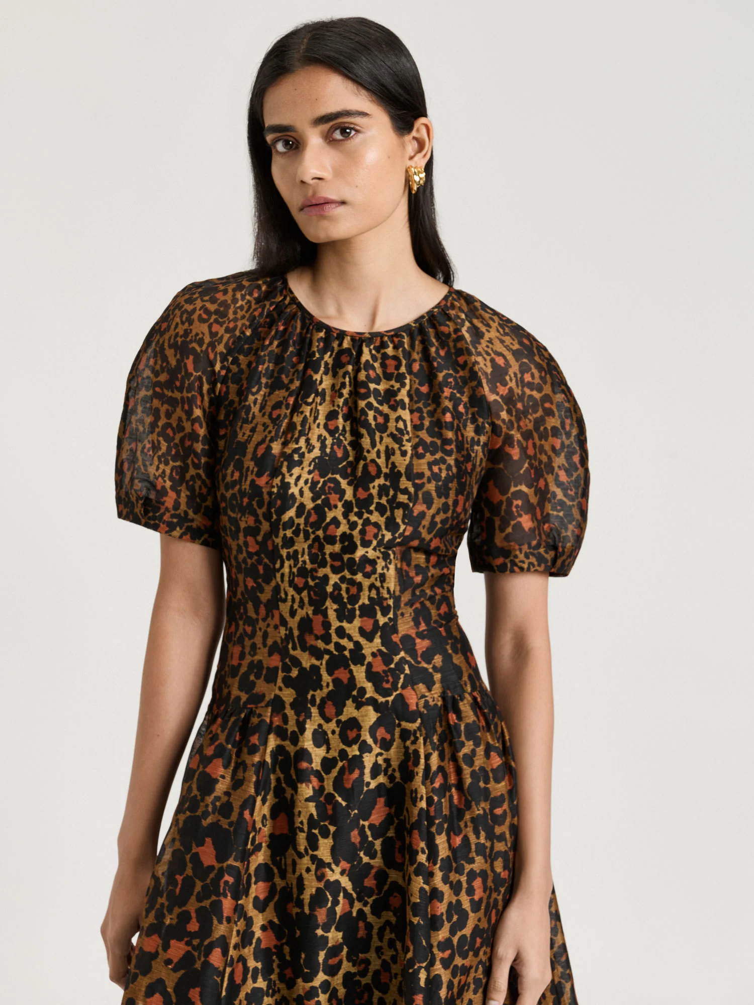 LEOPARD HAZE SILK LINEN MIDI DRESS - Image 2
