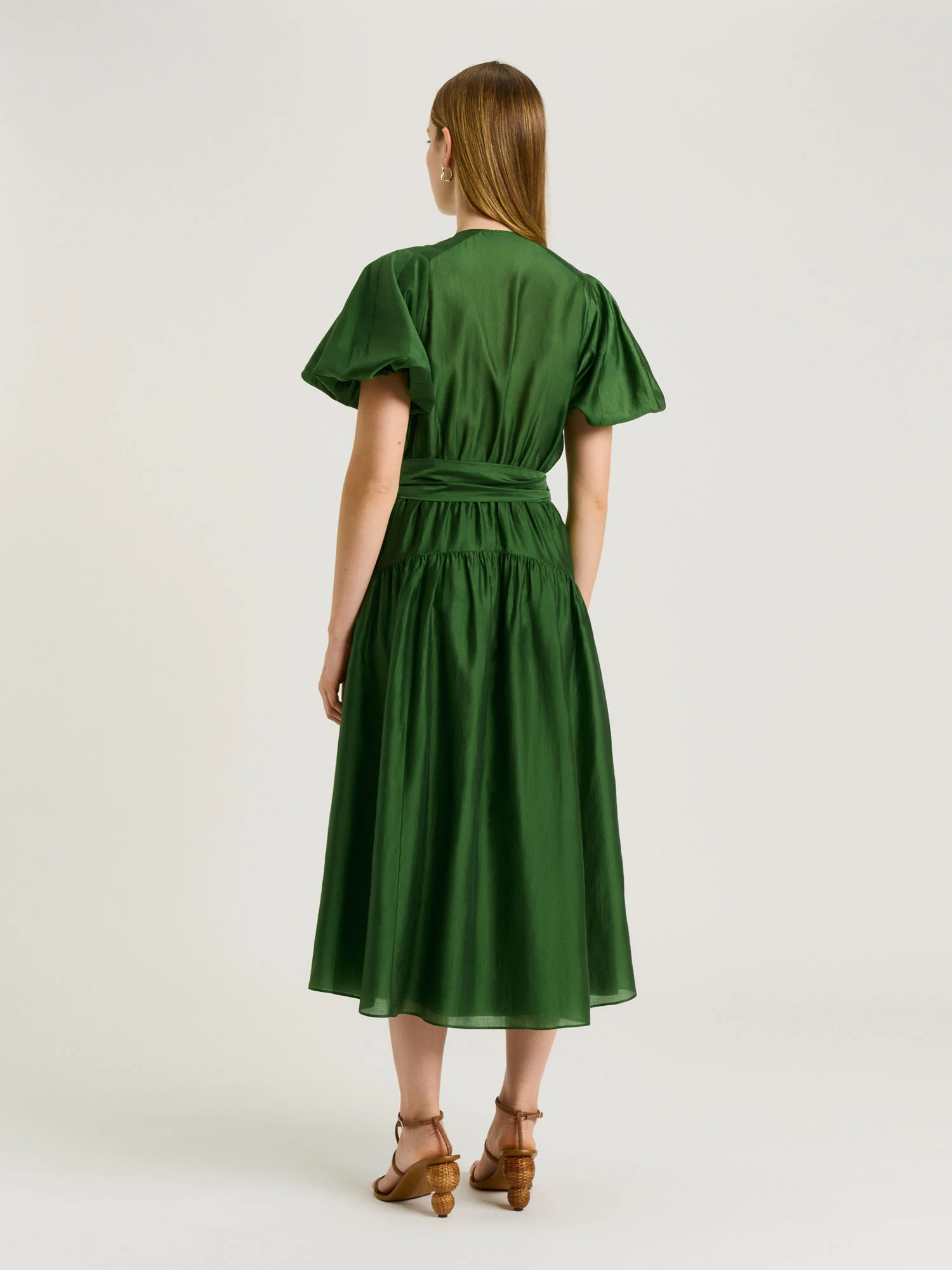 LIGHT LYOCELL BLEND BLOUSON SLEEVE MIDI DRESS - Image 11