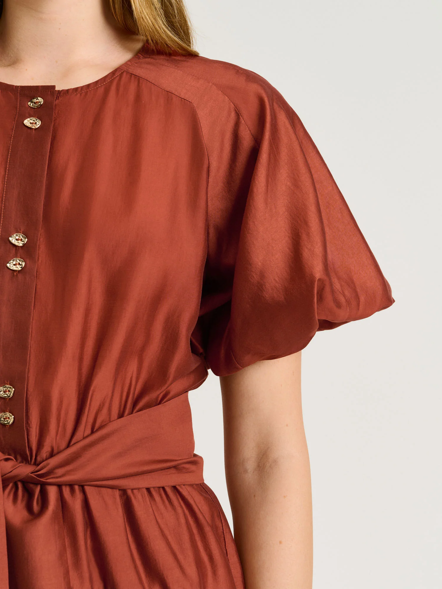 LIGHT LYOCELL BLEND BLOUSON SLEEVE MIDI DRESS - Image 3