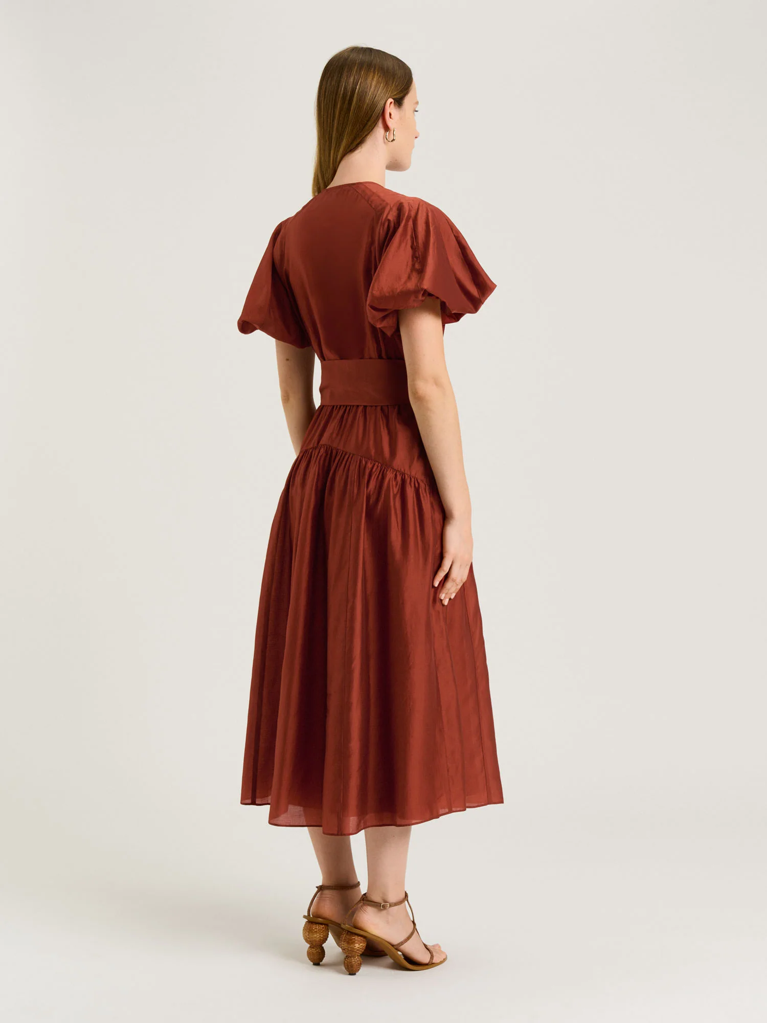 LIGHT LYOCELL BLEND BLOUSON SLEEVE MIDI DRESS - Image 5
