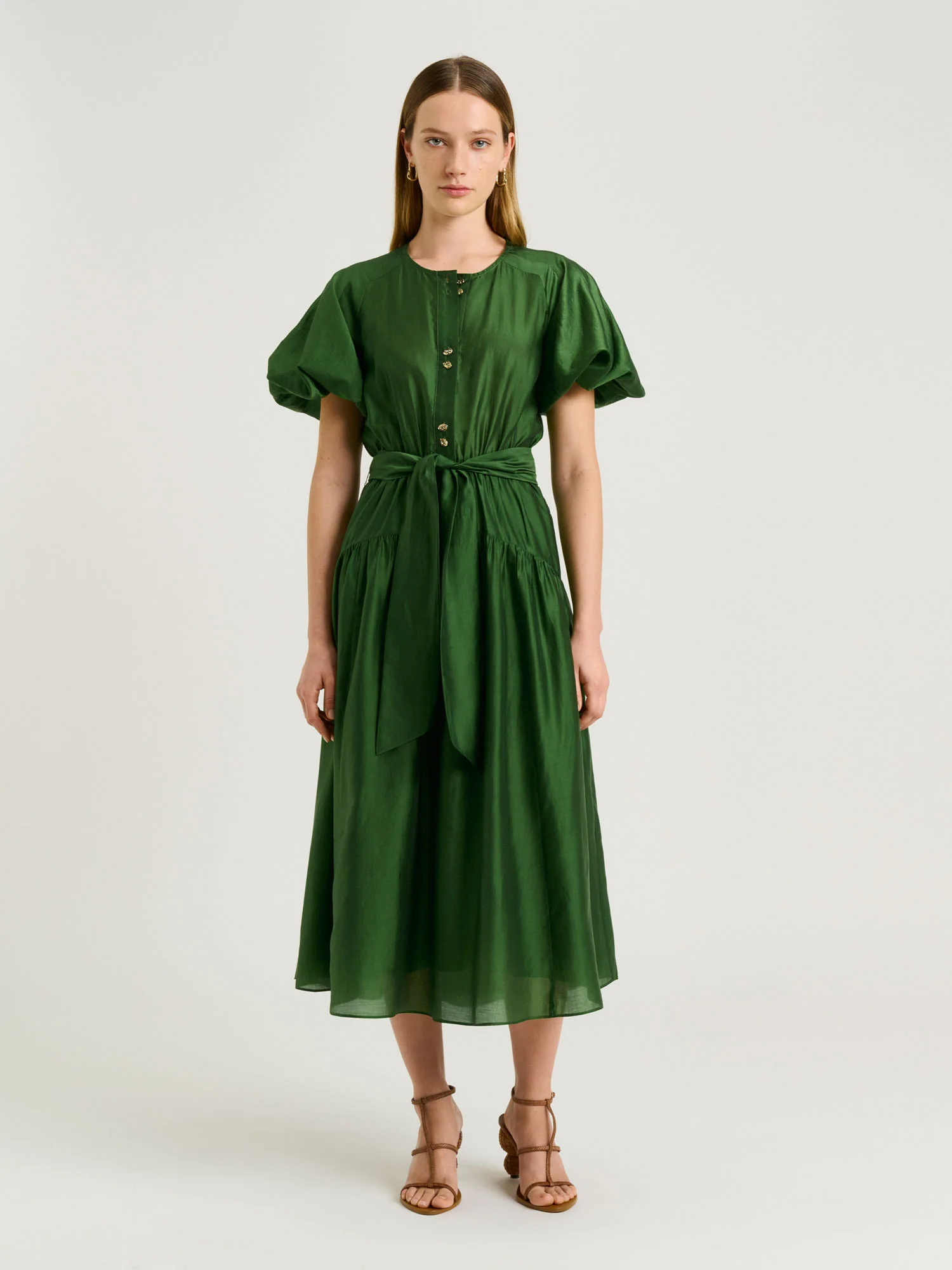 LIGHT LYOCELL BLEND BLOUSON SLEEVE MIDI DRESS - Image 7