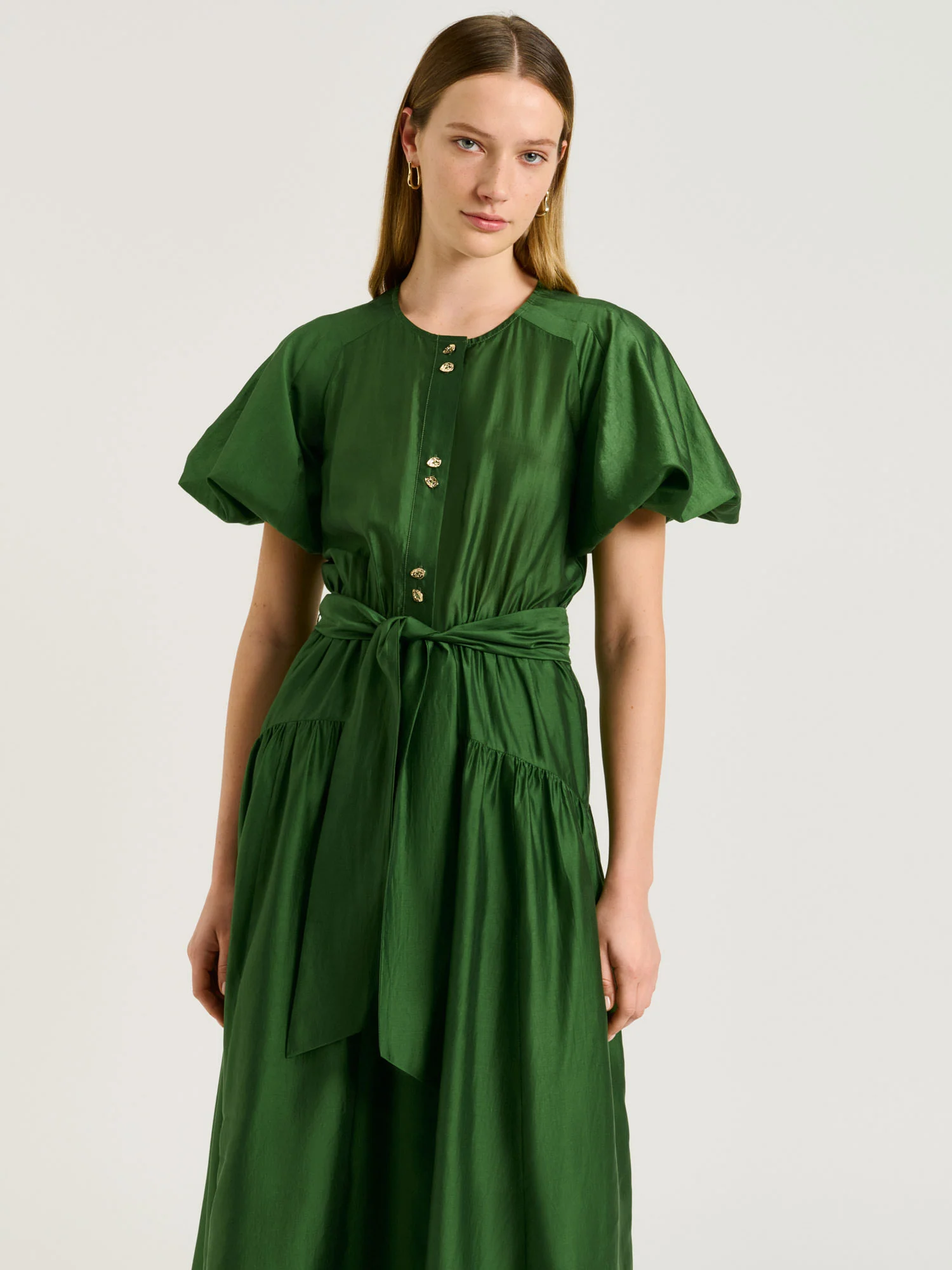 LIGHT LYOCELL BLEND BLOUSON SLEEVE MIDI DRESS - Image 8