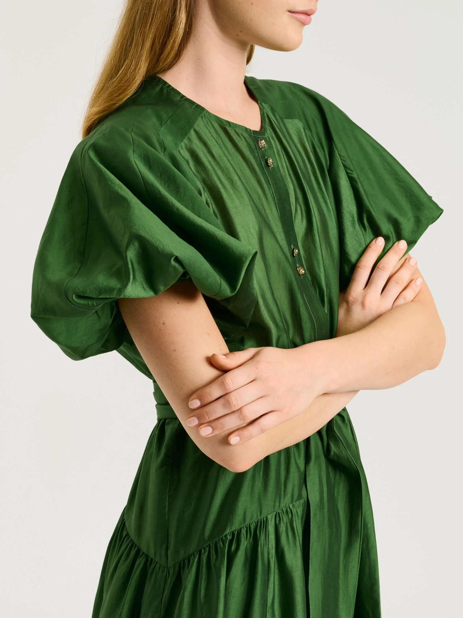 LIGHT LYOCELL BLEND BLOUSON SLEEVE MIDI DRESS - Image 9