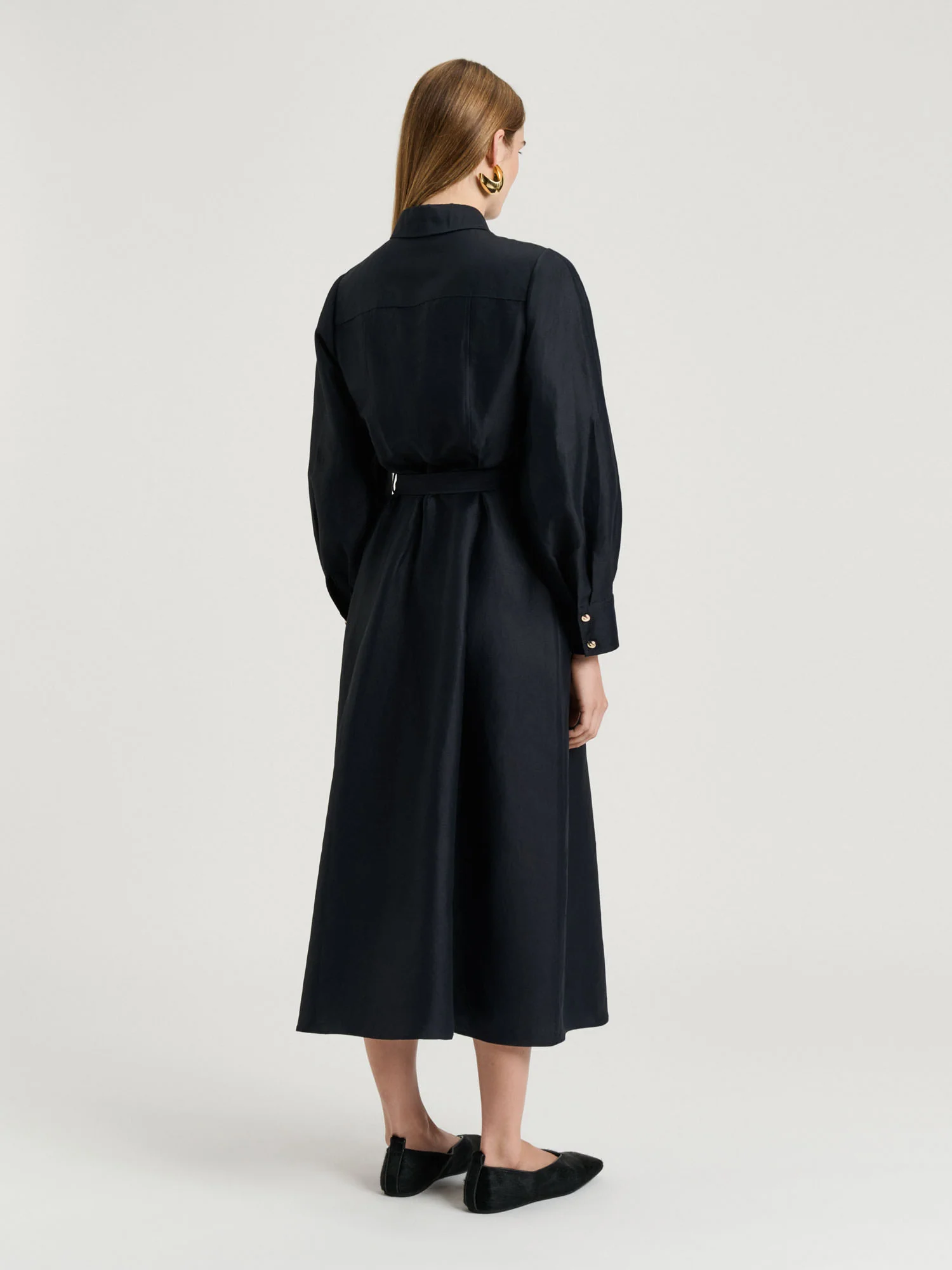 LINEN VISCOSE BLEND BELTED MIDI DRESS - Image 10