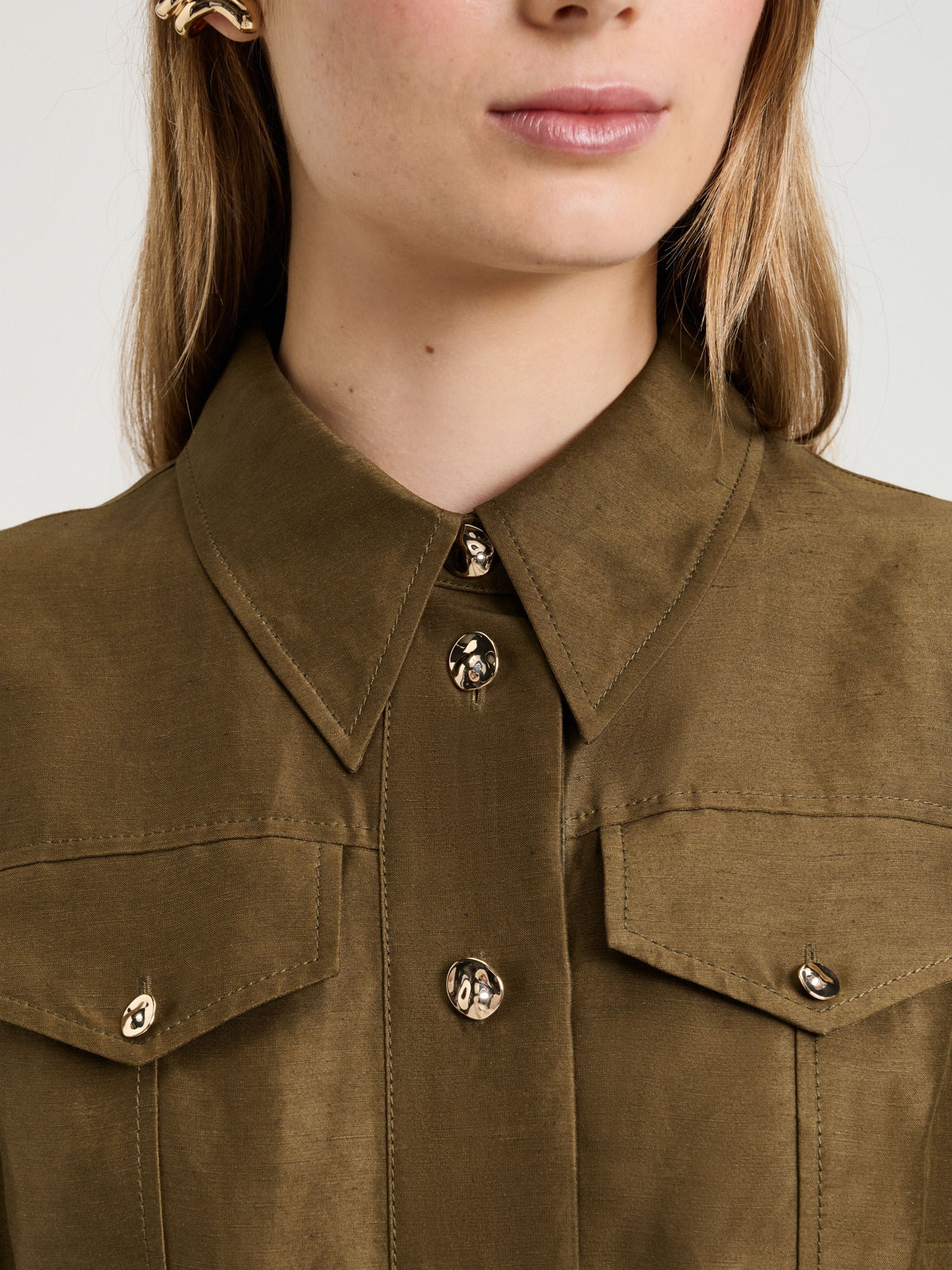 LINEN VISCOSE BLEND BELTED MIDI DRESS - Image 3