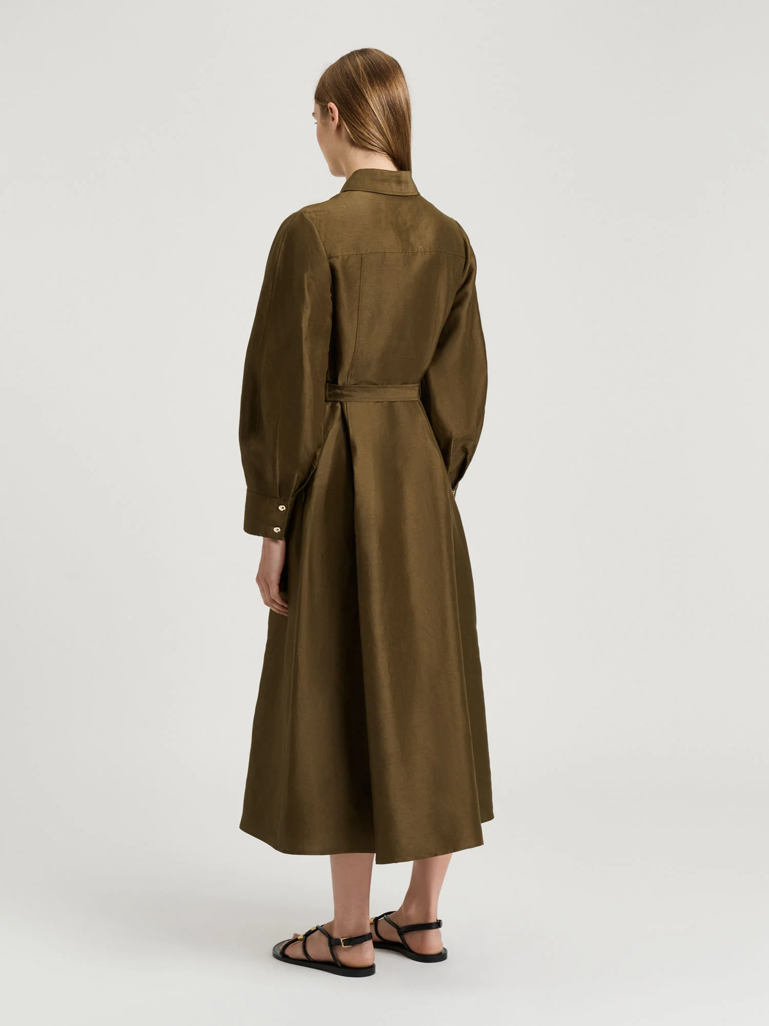 LINEN VISCOSE BLEND BELTED MIDI DRESS - Image 4