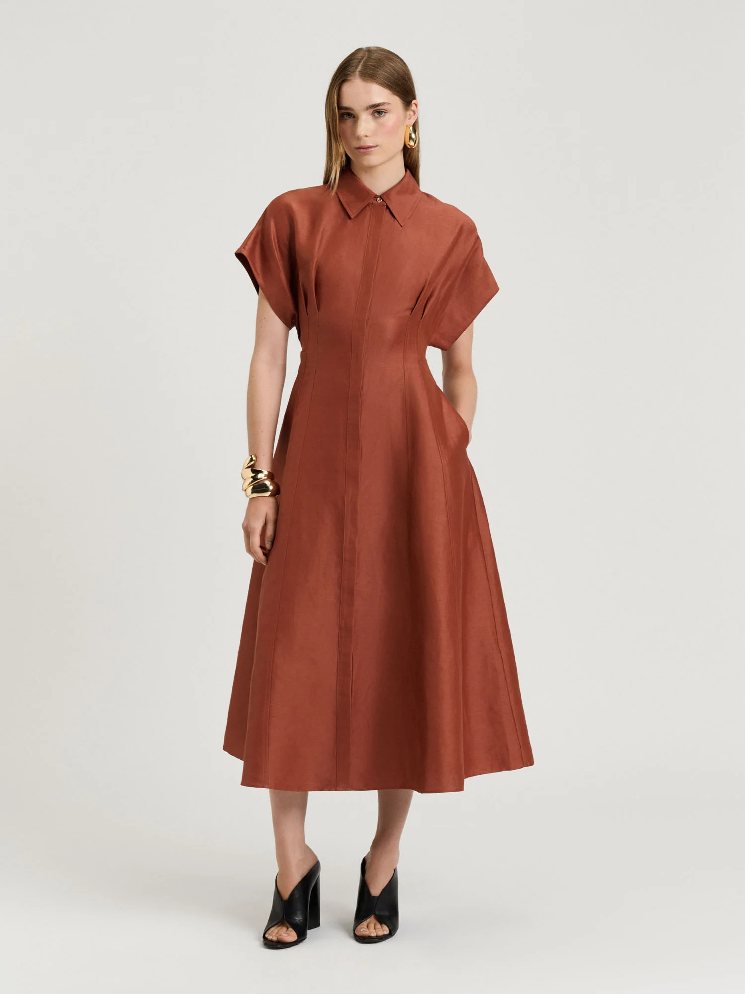 LINEN VISCOSE BLEND HOURGLASS SHIRTDRESS