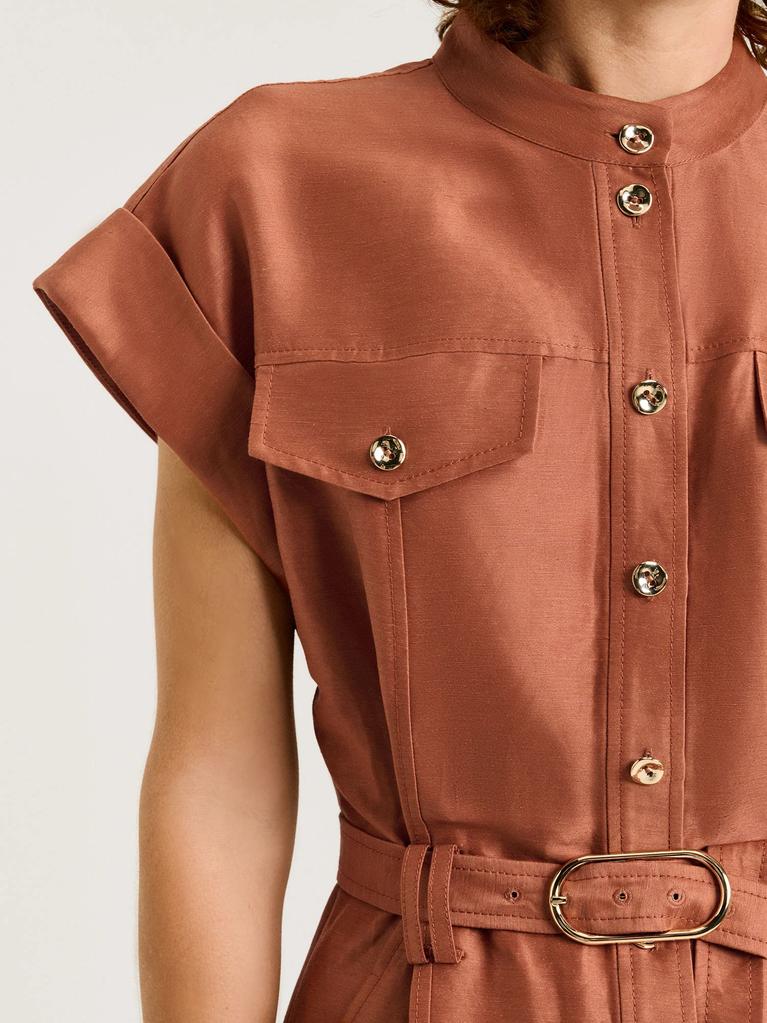 LINEN VISCOSE BLEND UTILITY MIDI DRESS - Image 3
