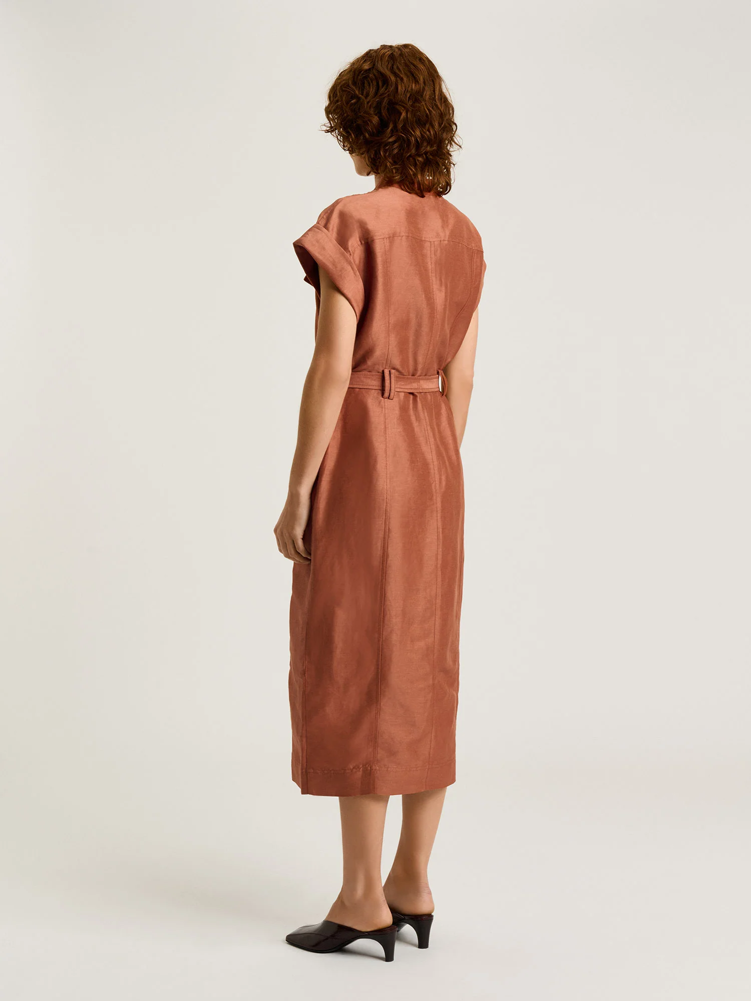 LINEN VISCOSE BLEND UTILITY MIDI DRESS - Image 4