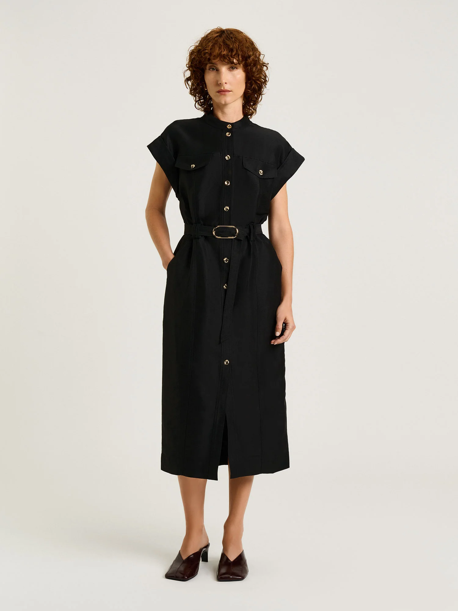 LINEN VISCOSE BLEND UTILITY MIDI DRESS - Image 5