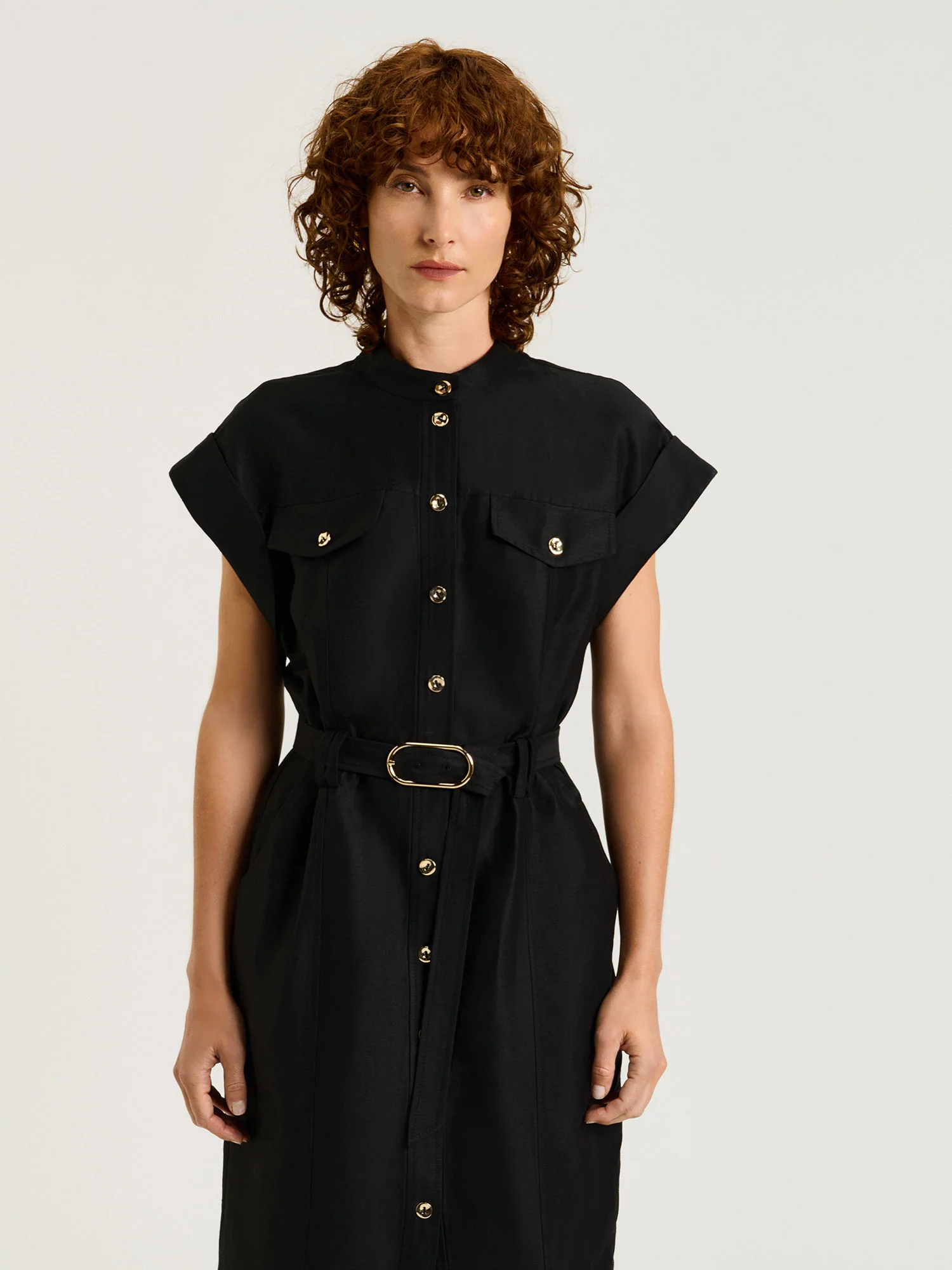 LINEN VISCOSE BLEND UTILITY MIDI DRESS - Image 6