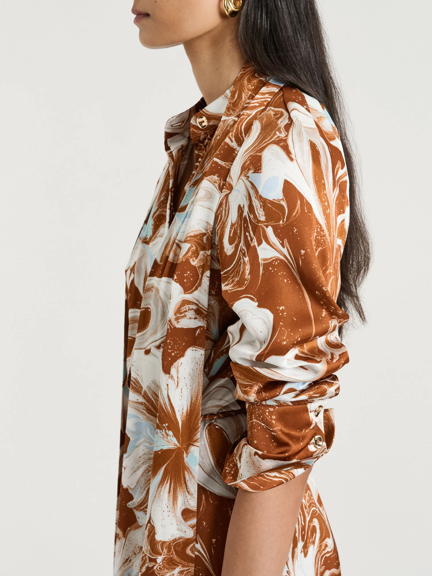 MARBLE FLORAL SATIN MIDI DRESS - Image 3