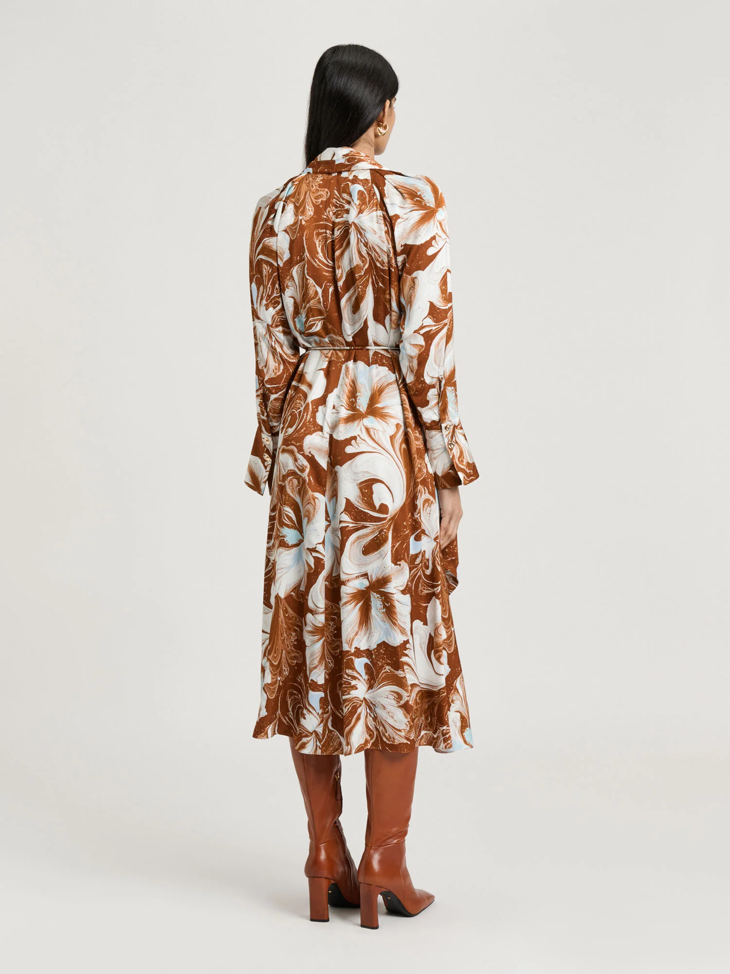 MARBLE FLORAL SATIN MIDI DRESS - Image 4