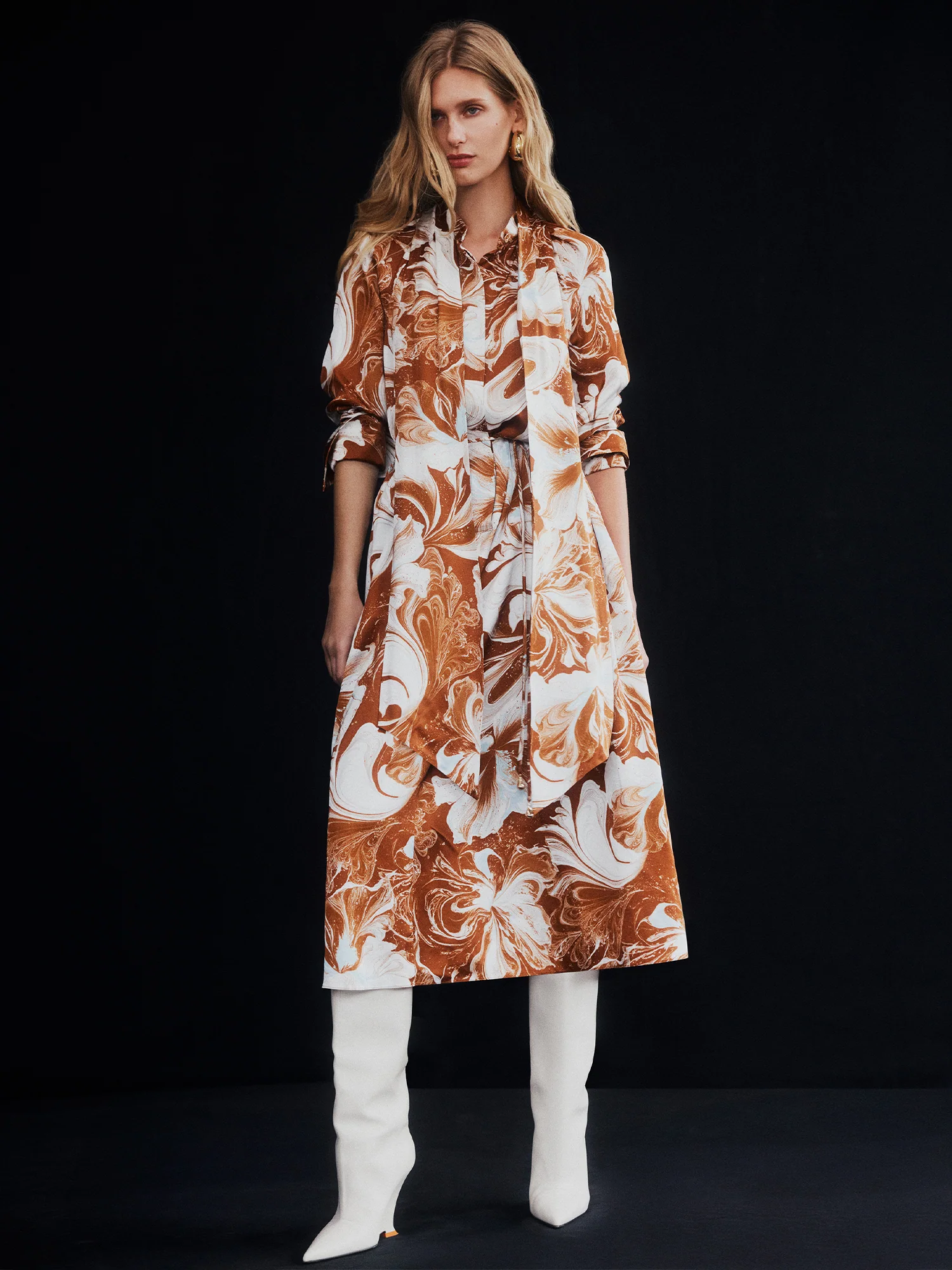 MARBLE FLORAL SATIN MIDI DRESS - Image 5