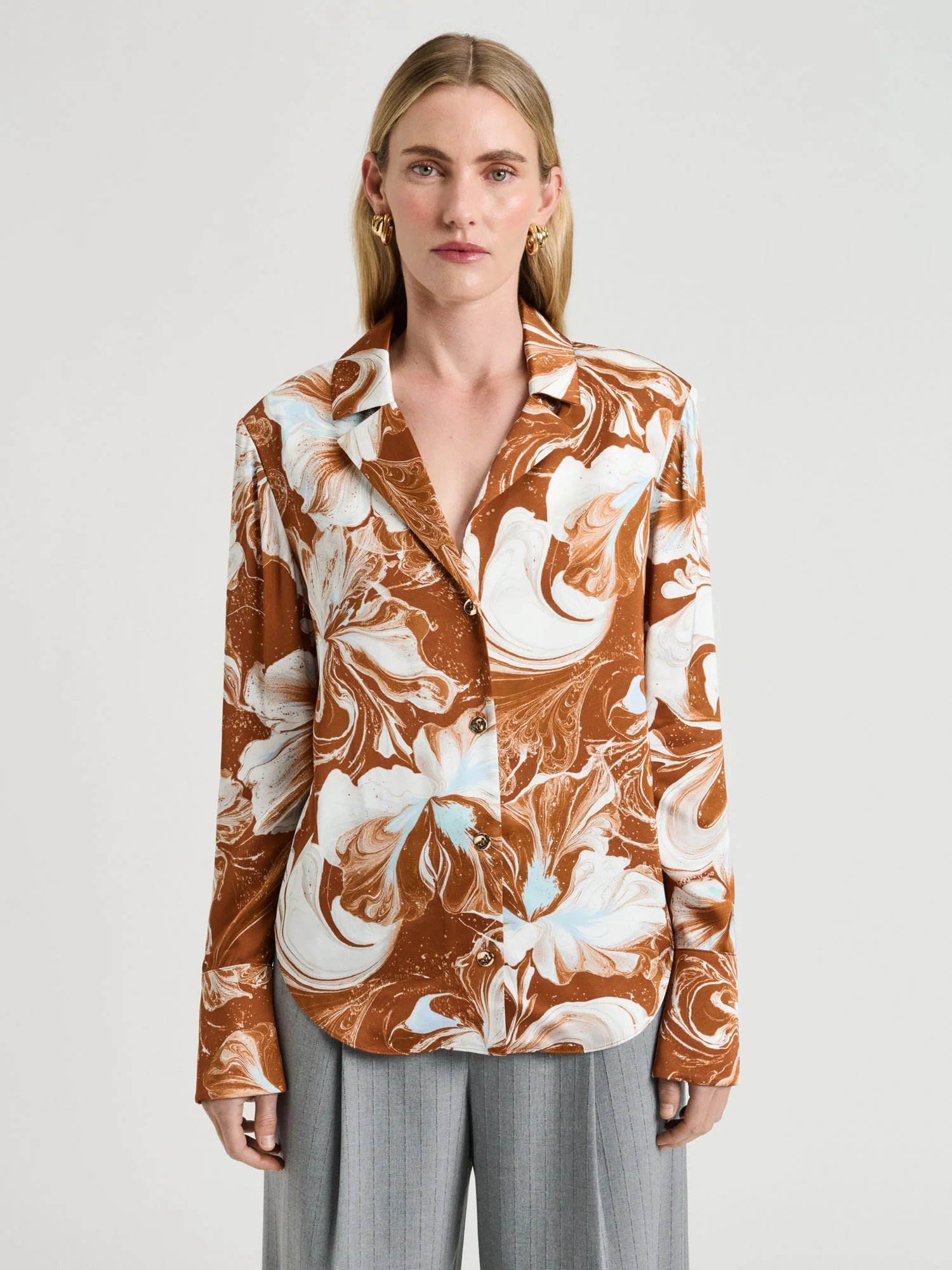 MARBLE FLORAL SATIN SHIRT - Image 2