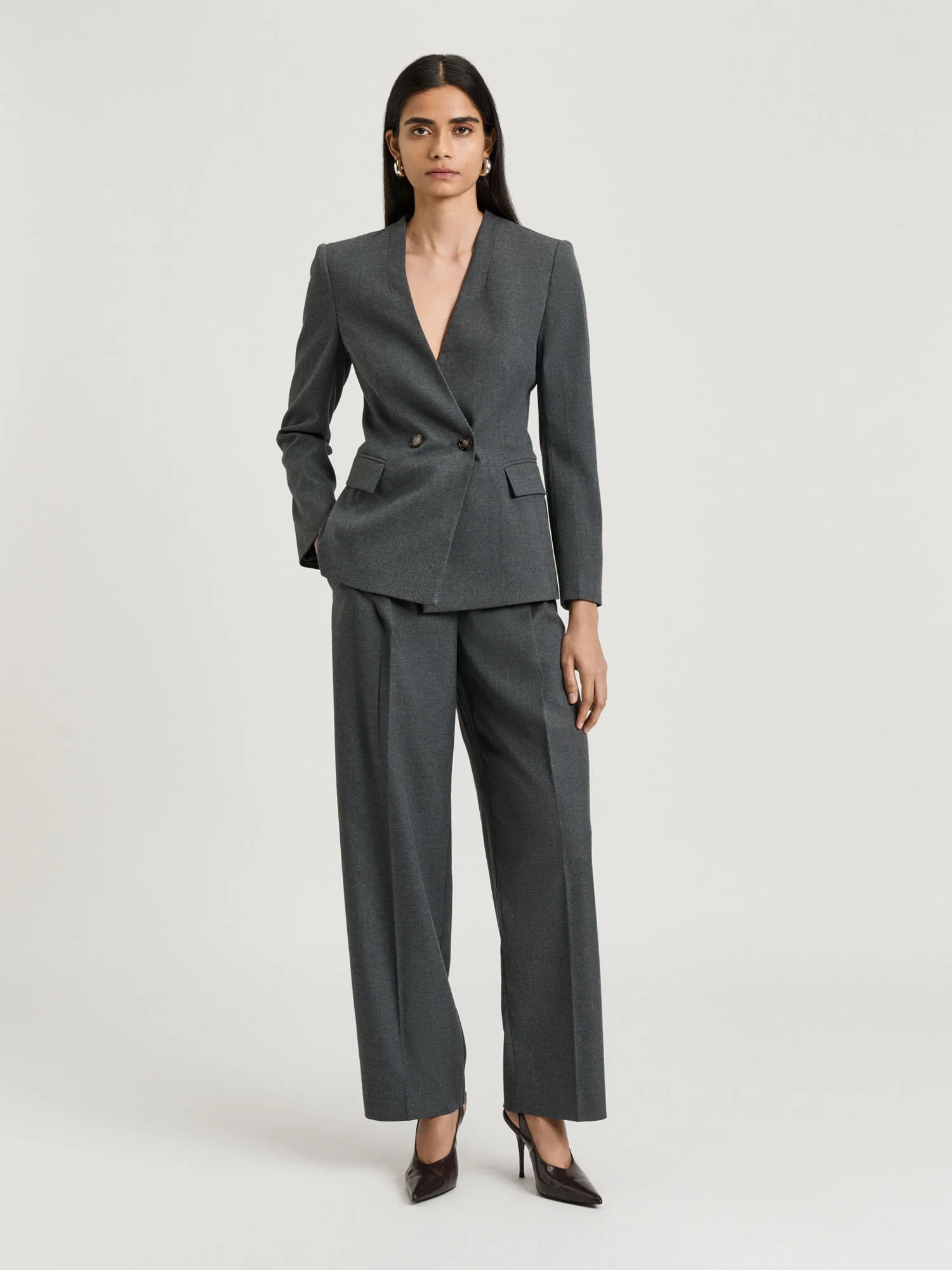 MELANGE SUITING COLLARLESS BLAZER - Image 2