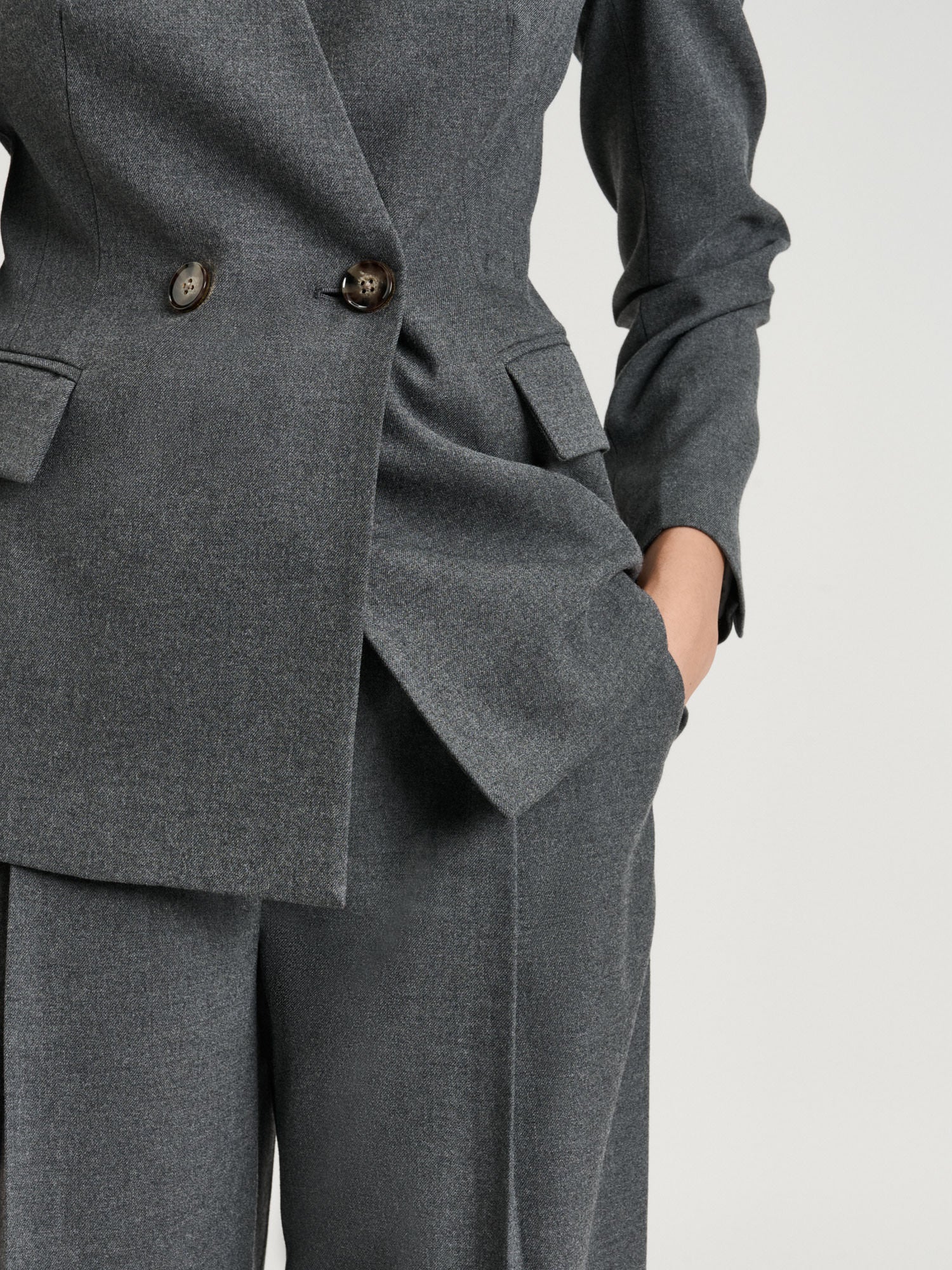 MELANGE SUITING COLLARLESS BLAZER - Image 3