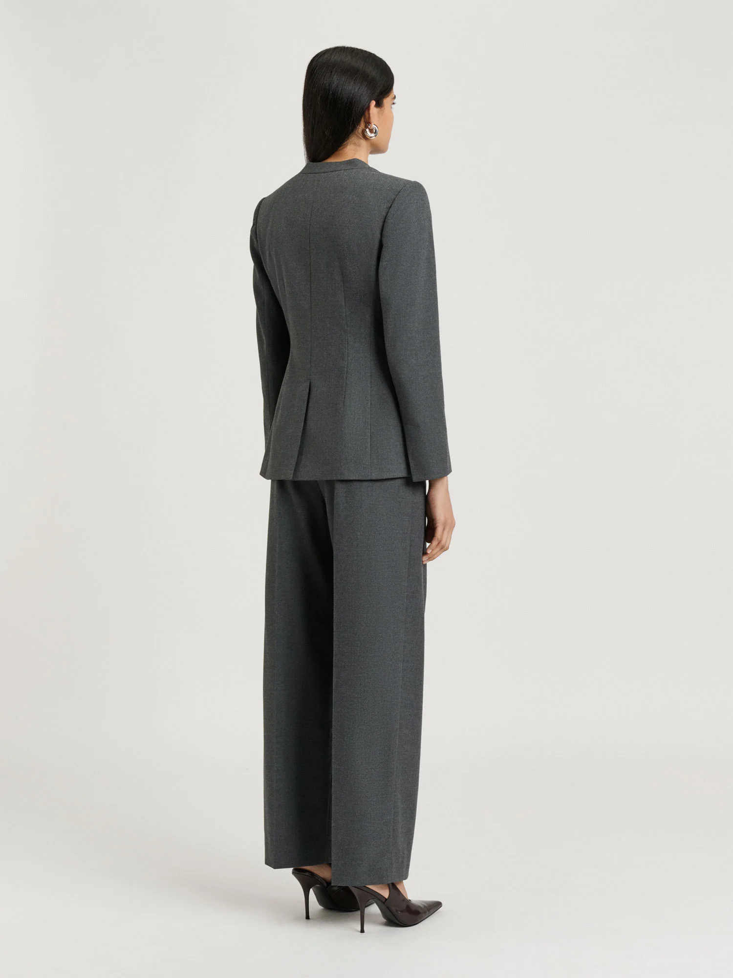 MELANGE SUITING COLLARLESS BLAZER - Image 4