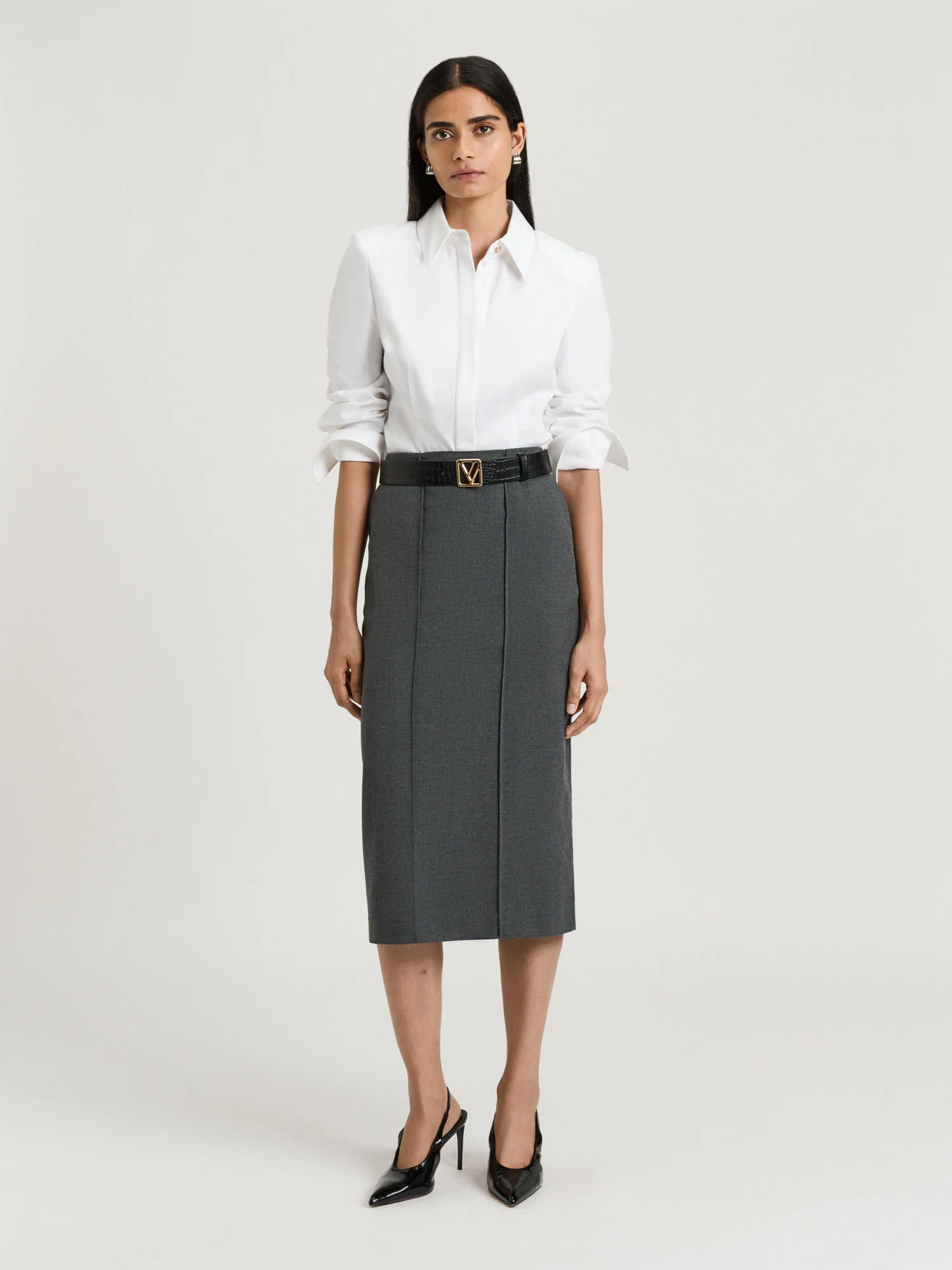 MELANGE SUITING PENCIL SKIRT