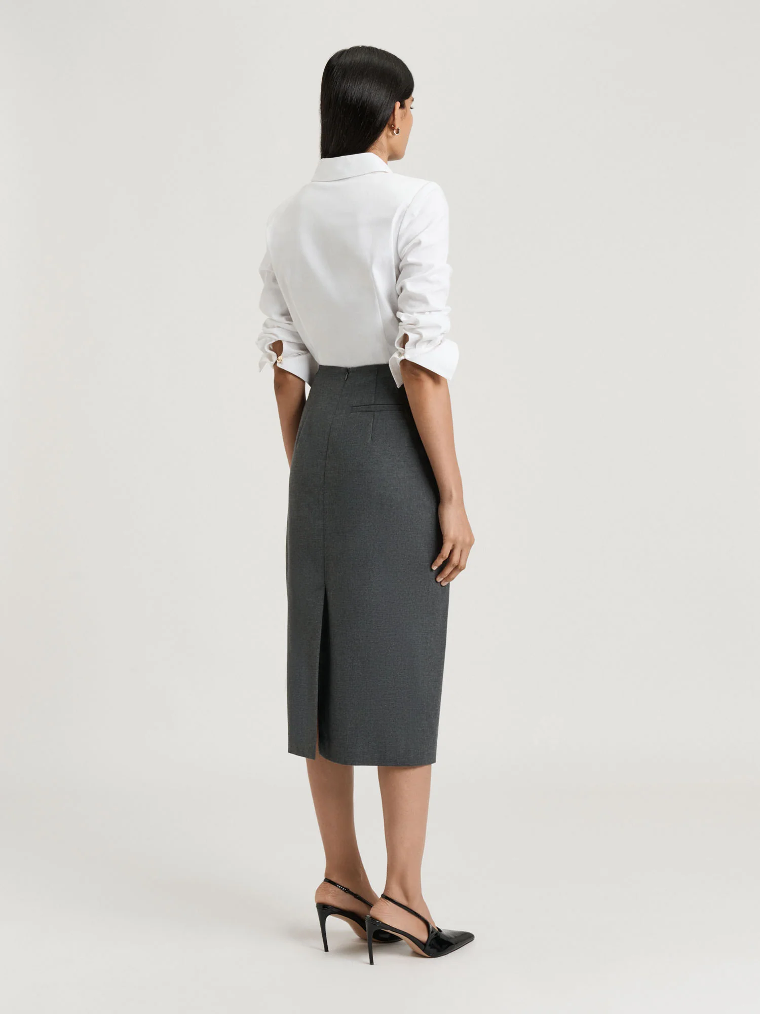 MELANGE SUITING PENCIL SKIRT - Image 4