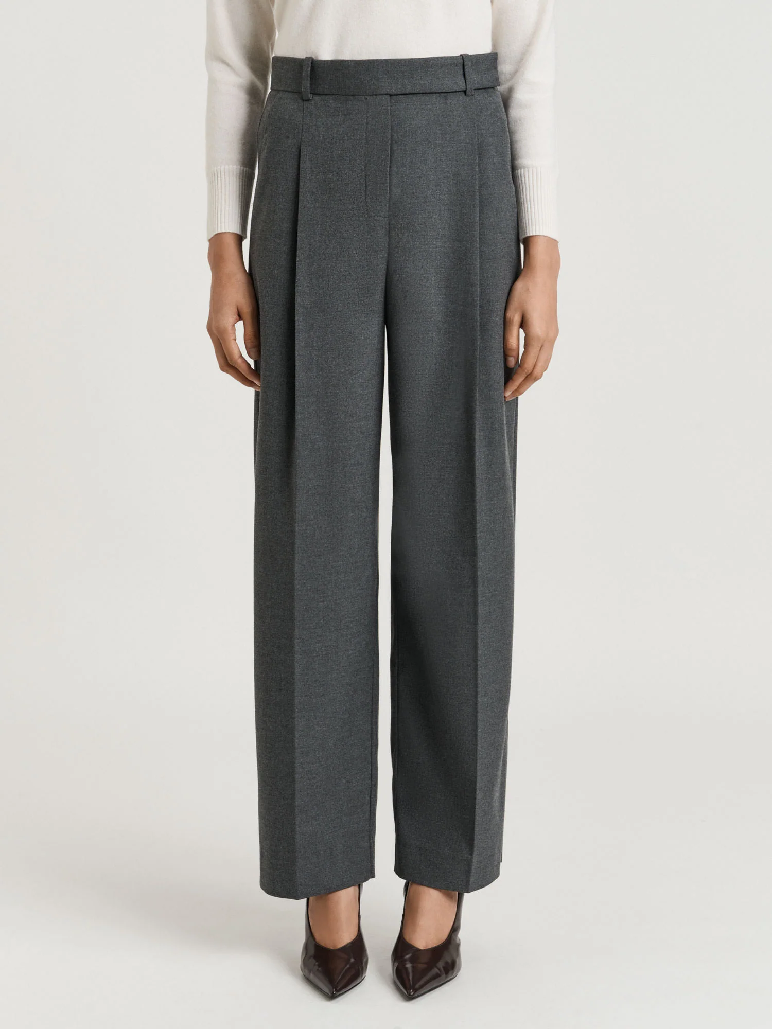 MELANGE SUITING TUCKED STRAIGHT LEG PANT - Image 2