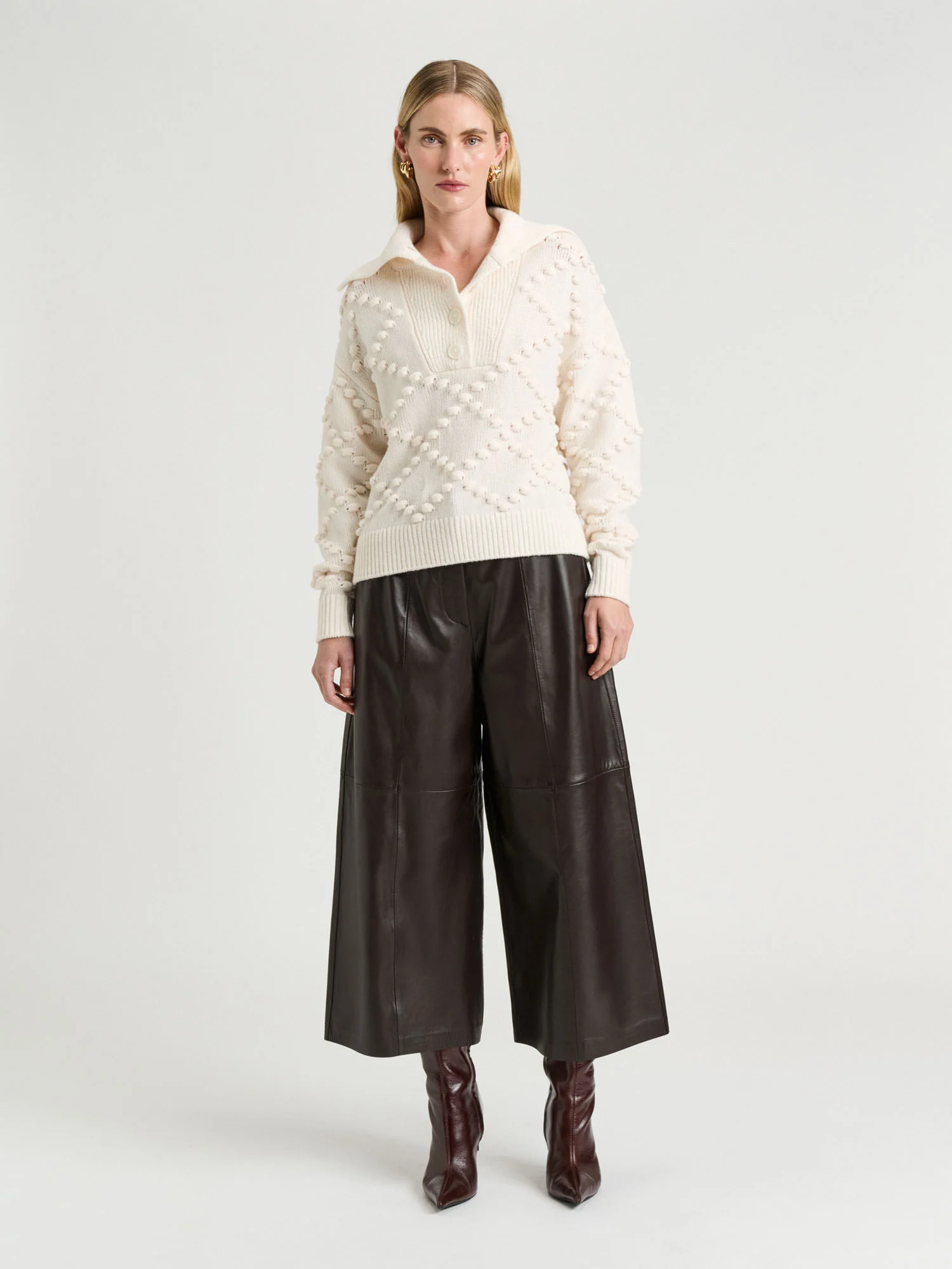 MERINO CHUNKY BOBBLE COLLARED SWEATER - Image 2