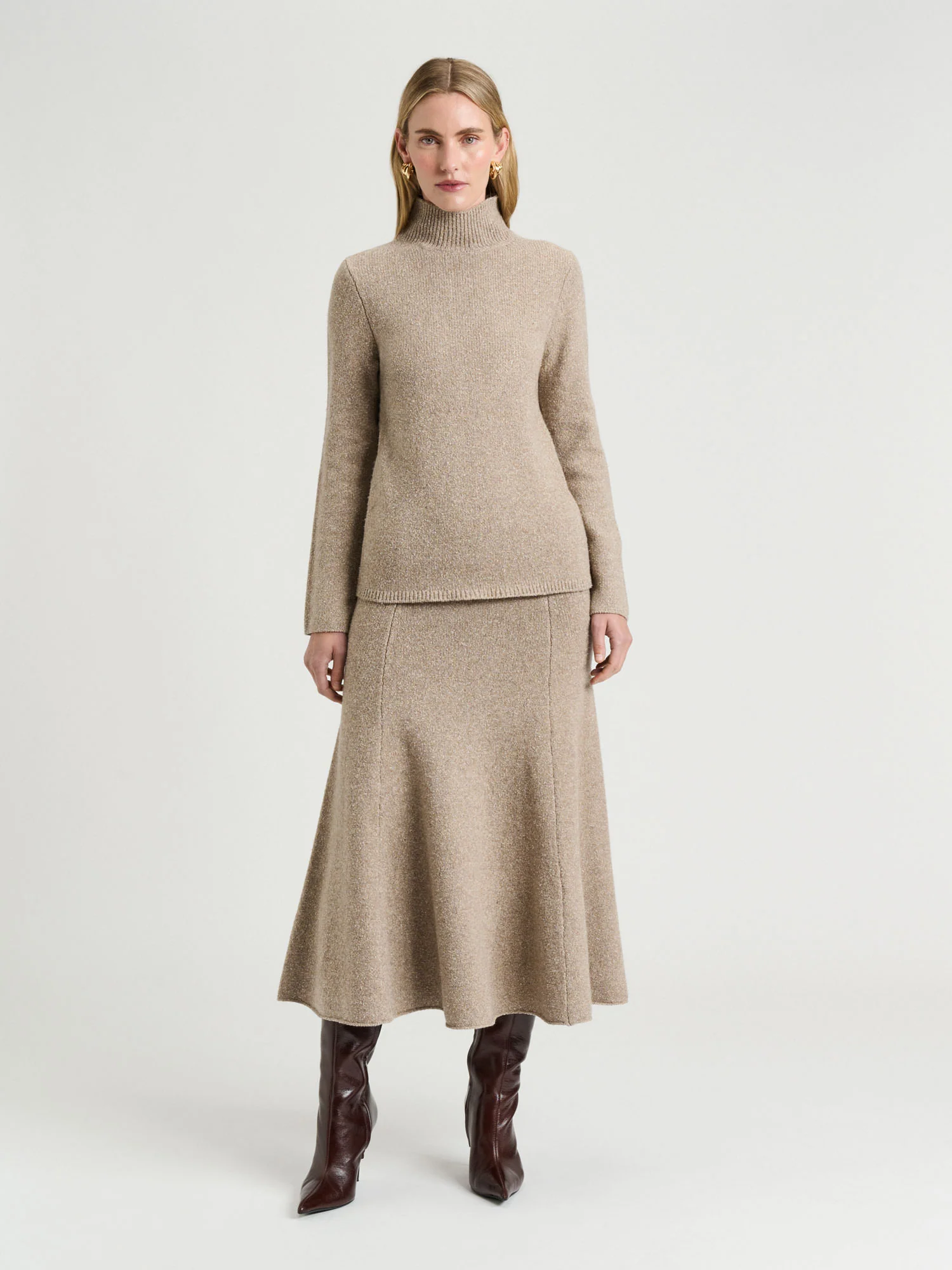MERINO SILK BLEND TEXTURED FUNNEL NECK SWEATER - Image 2