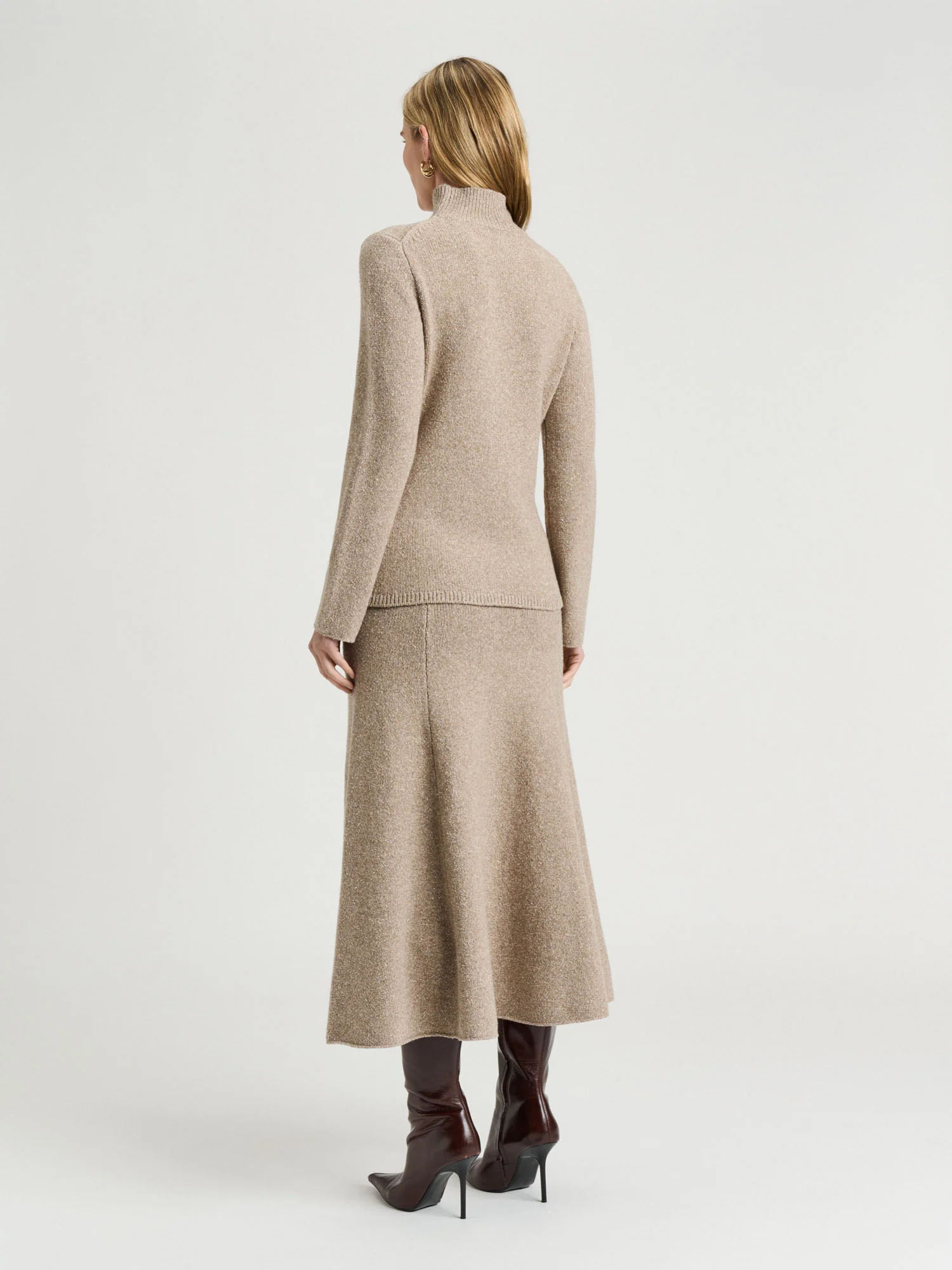 MERINO SILK BLEND TEXTURED FUNNEL NECK SWEATER - Image 3