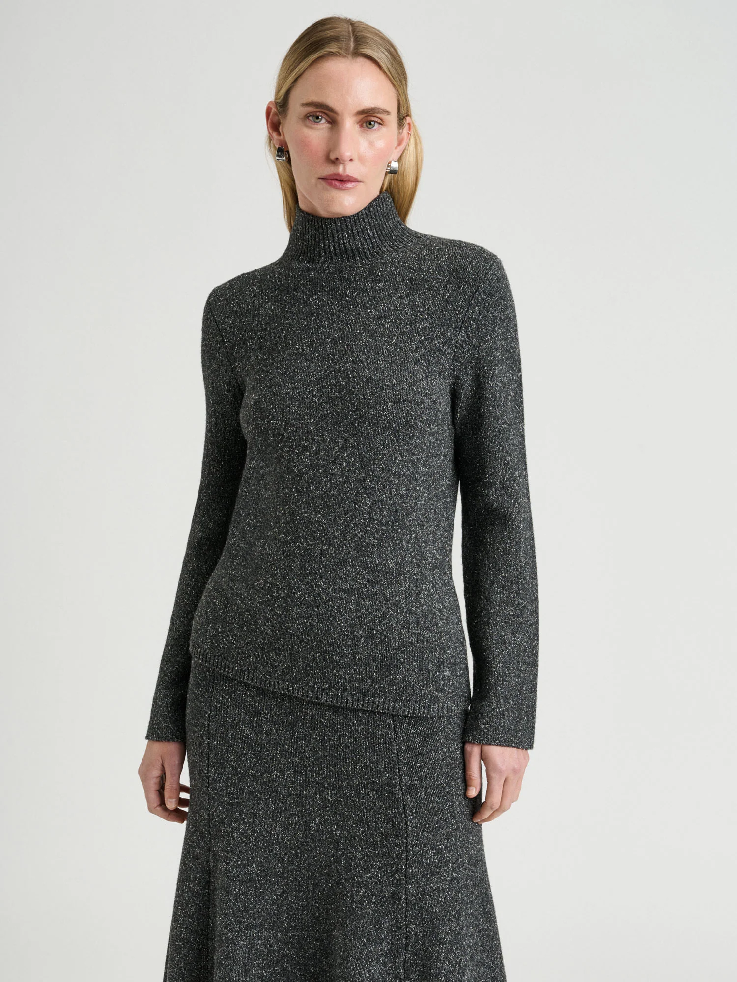 MERINO SILK BLEND TEXTURED FUNNEL NECK SWEATER - Image 5
