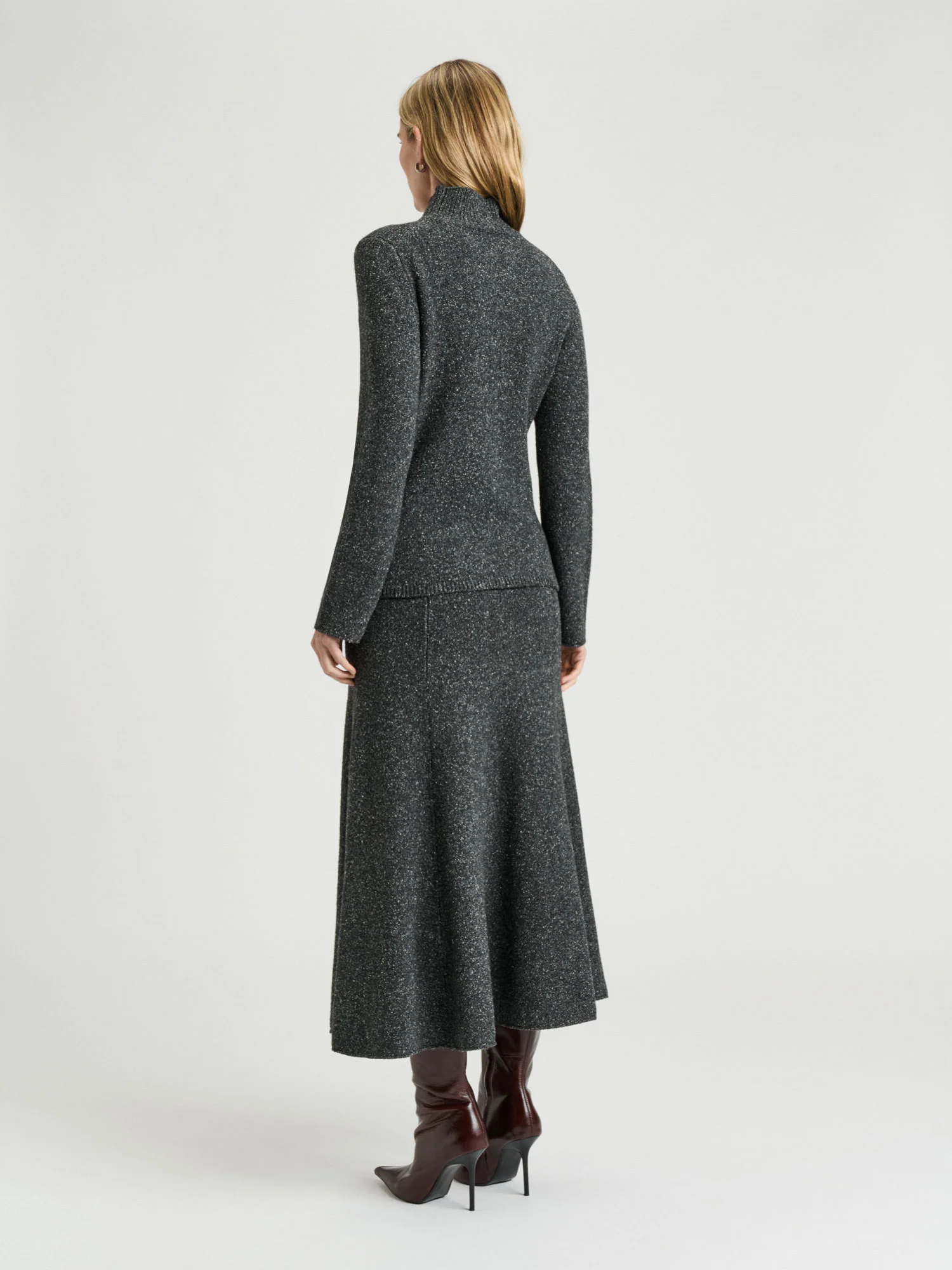 MERINO SILK BLEND TEXTURED FUNNEL NECK SWEATER - Image 8