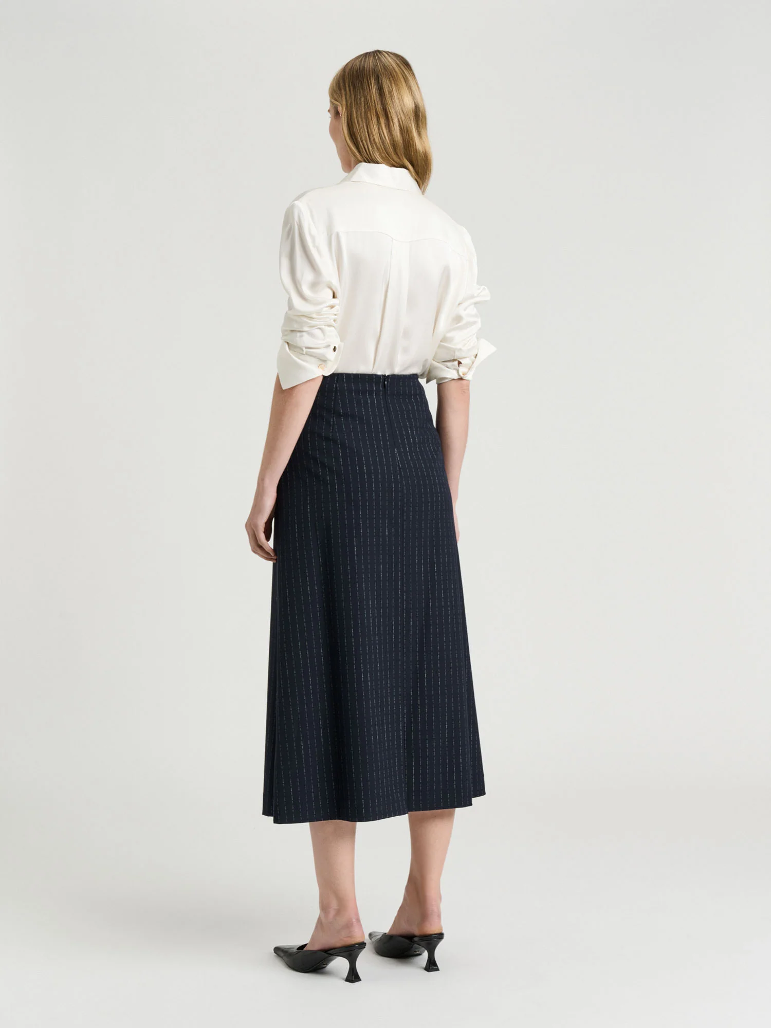 NAVY PINSTRIPE A LINE SKIRT - Image 4